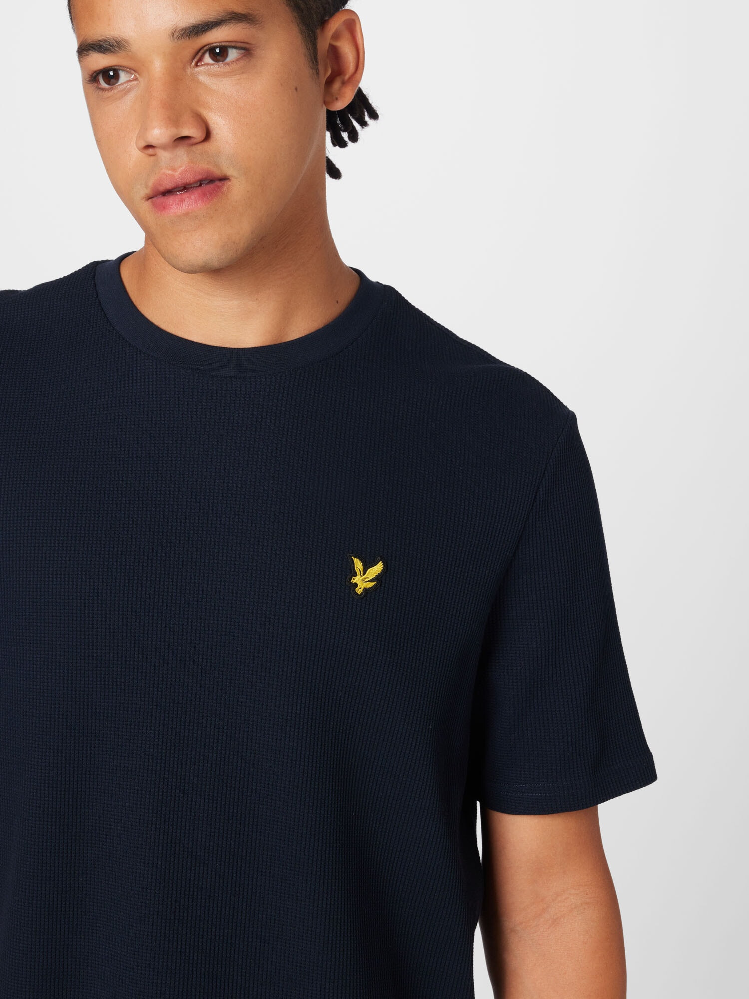 Lyle & Scott Tricou 'Waffle' bleumarin / galben - Pled.ro