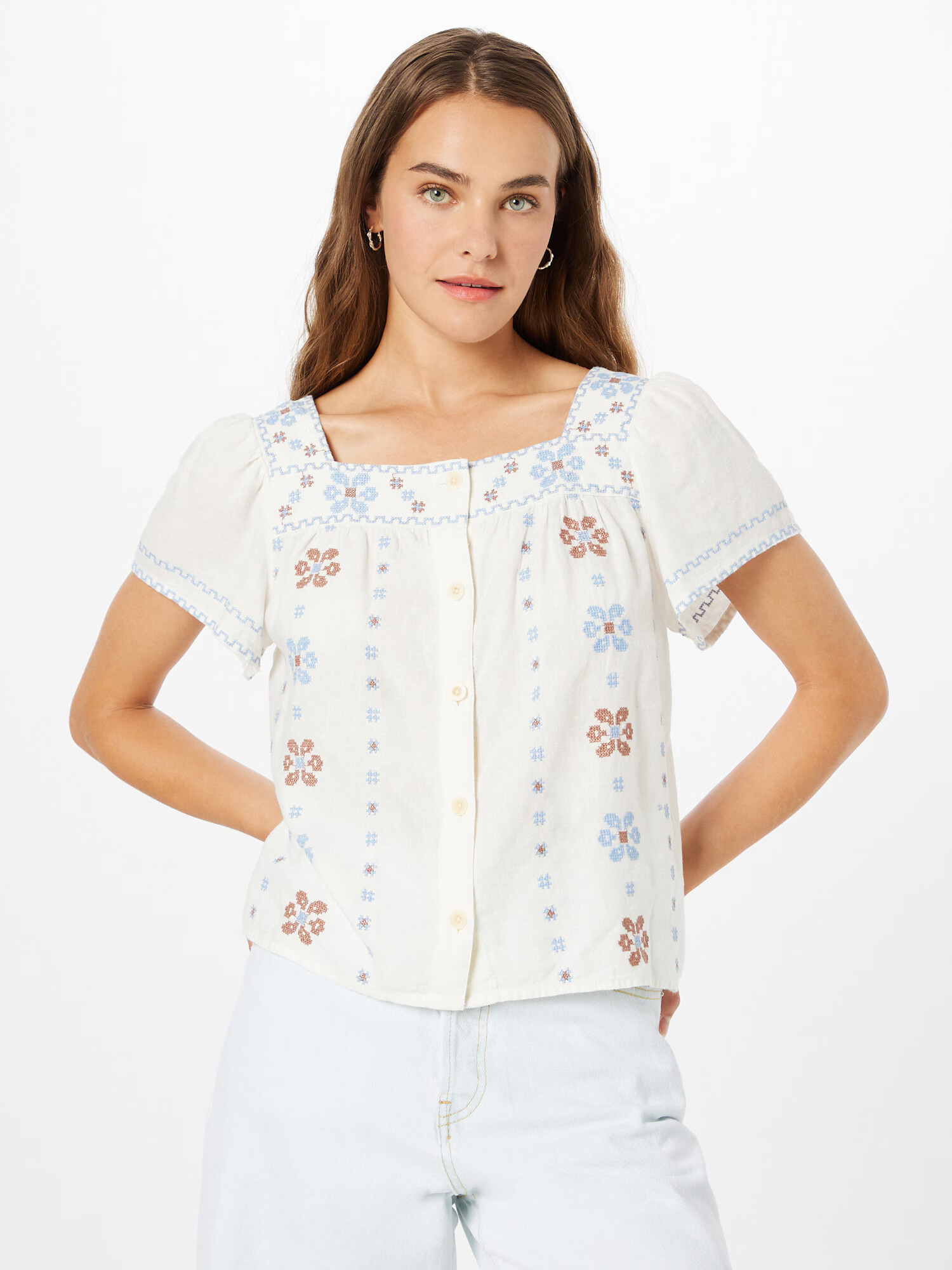 Madewell Bluză 'KRIZA' albastru deschis / maro / alb - Pled.ro