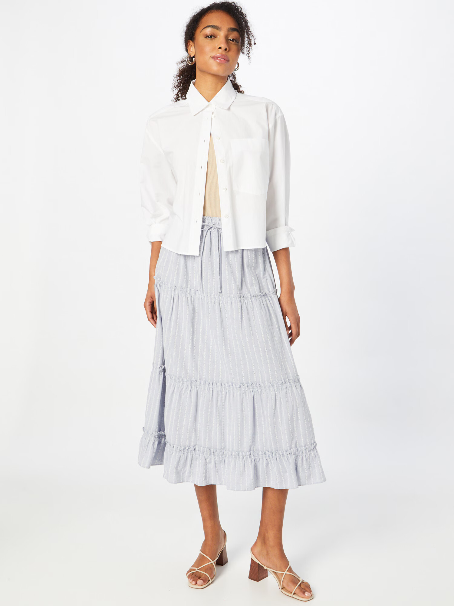 Madewell Fustă gri deschis / alb - Pled.ro