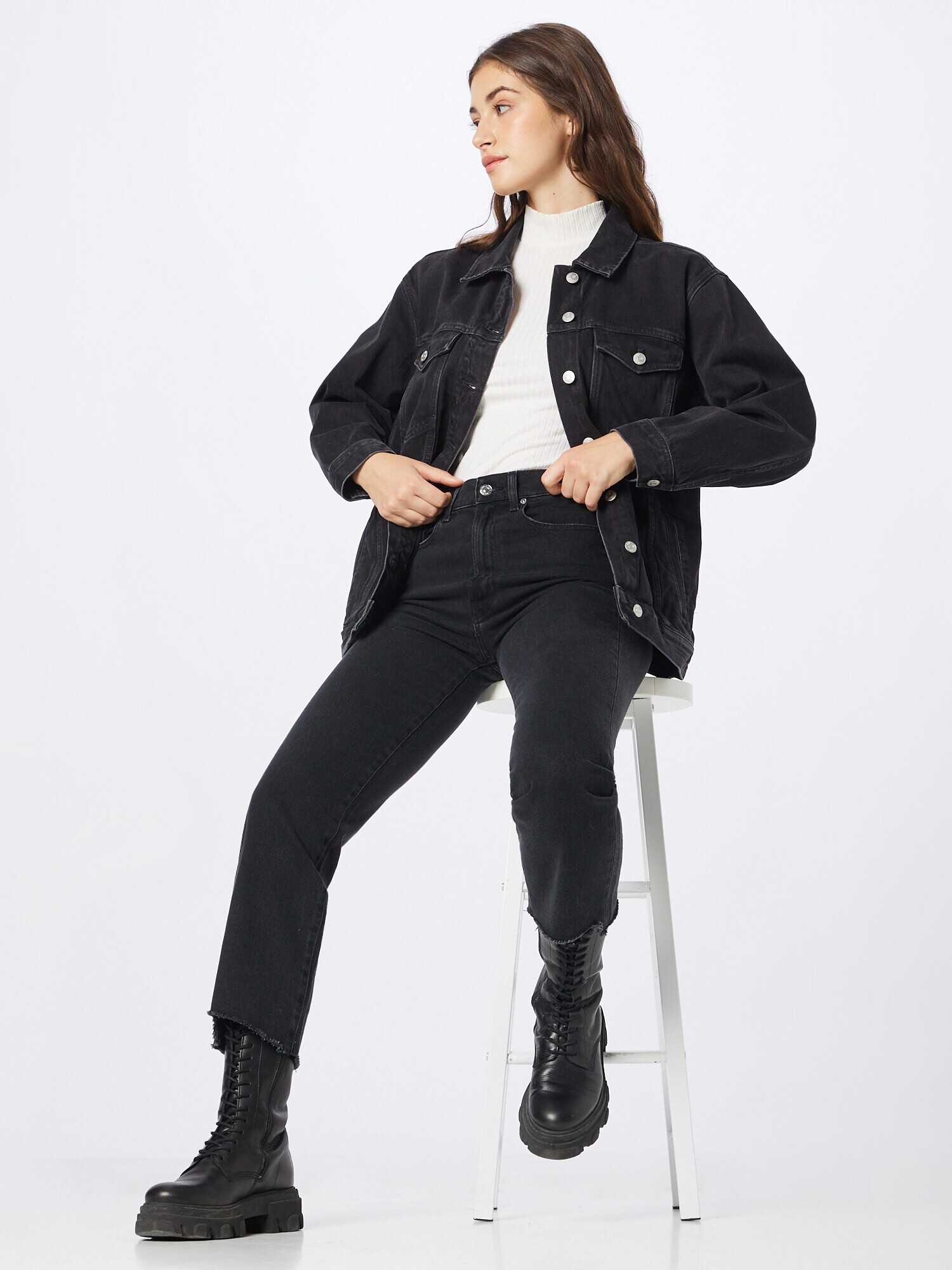 Madewell Geacă de primăvară-toamnă negru denim - Pled.ro