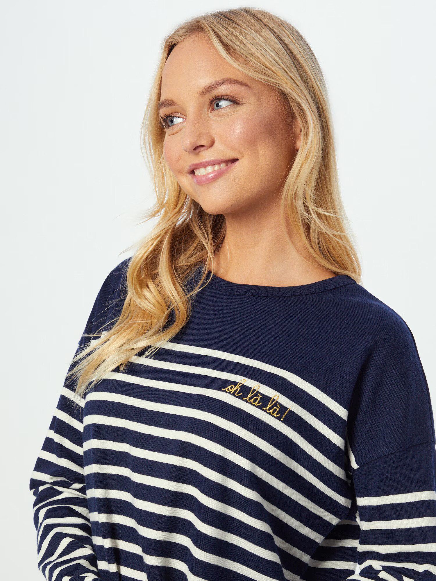 Maison Labiche Tricou crem / albastru închis / alb - Pled.ro