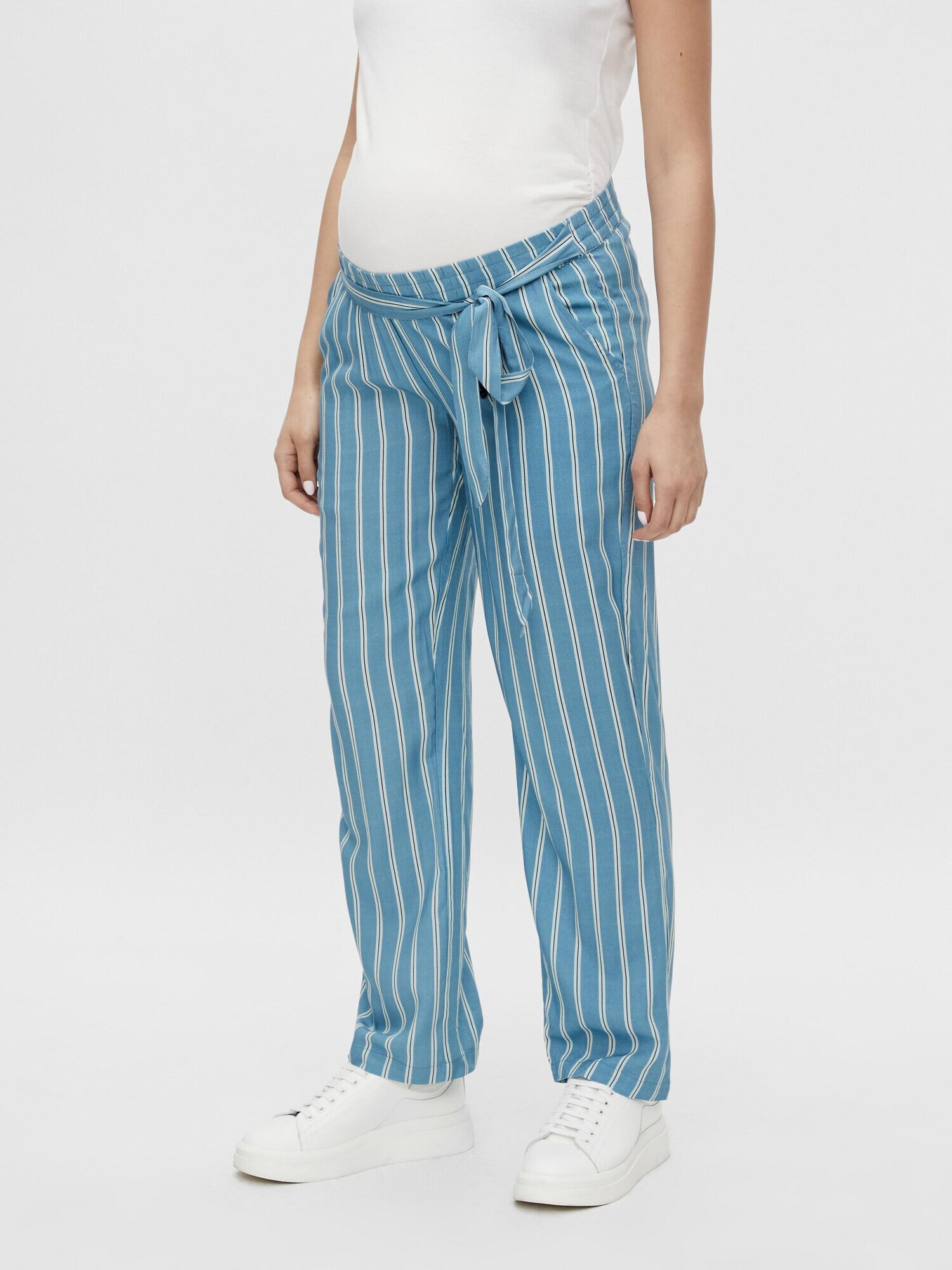 MAMALICIOUS Pantaloni 'Mercy' albastru fumuriu / alb - Pled.ro