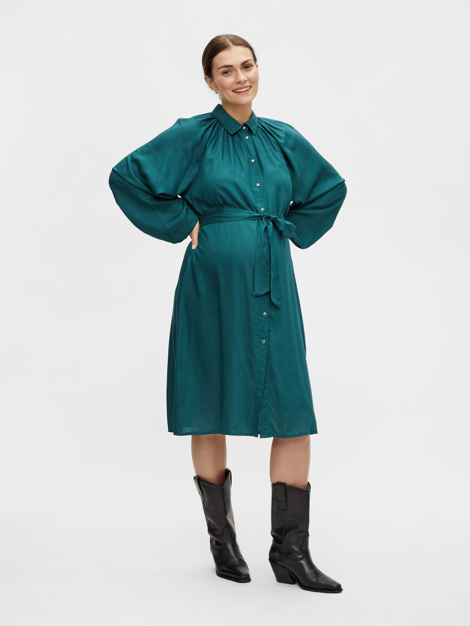 MAMALICIOUS Rochie tip bluză 'Piper' verde petrol - Pled.ro