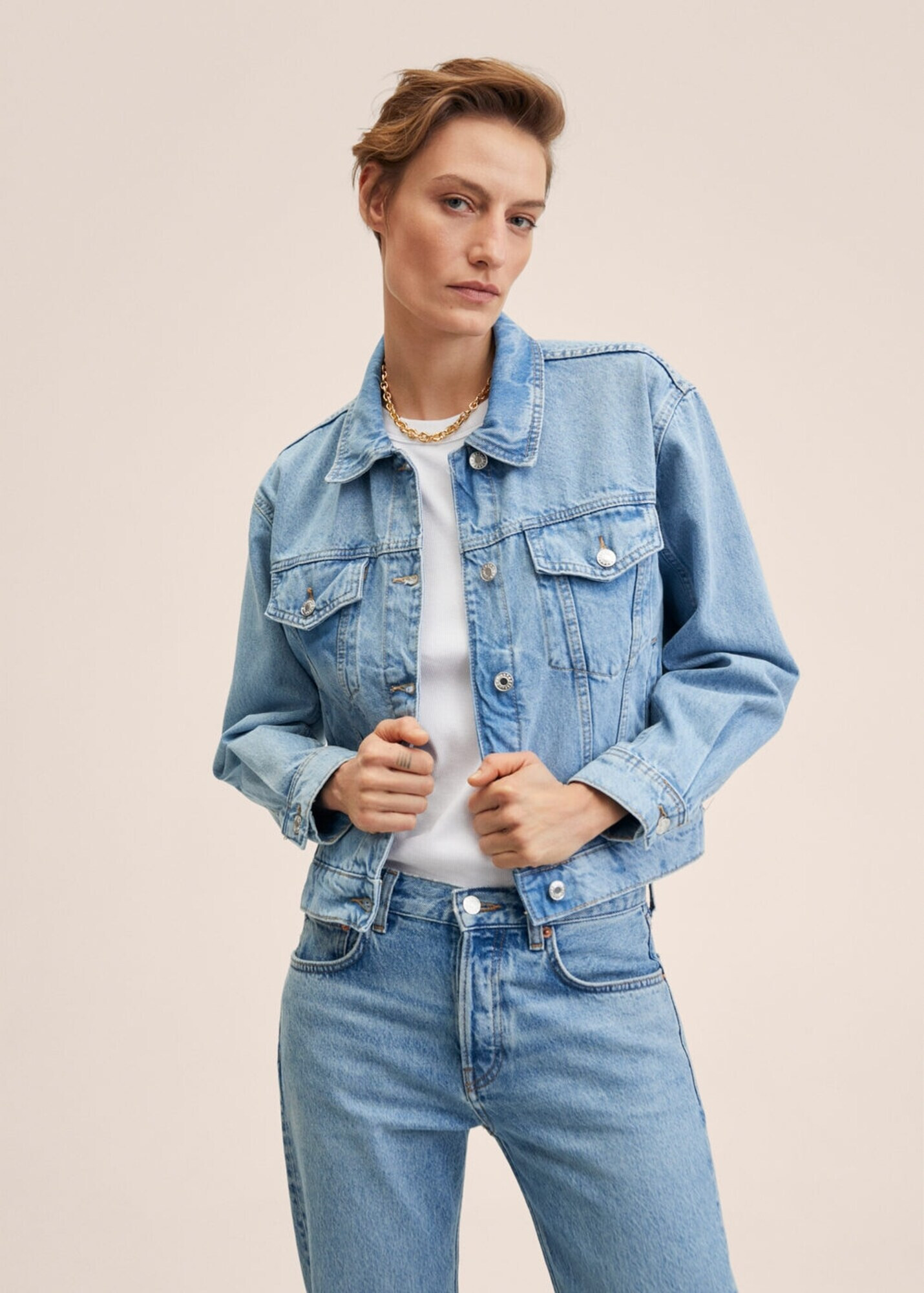 MANGO Geacă de primăvară-toamnă albastru denim / argintiu - Pled.ro