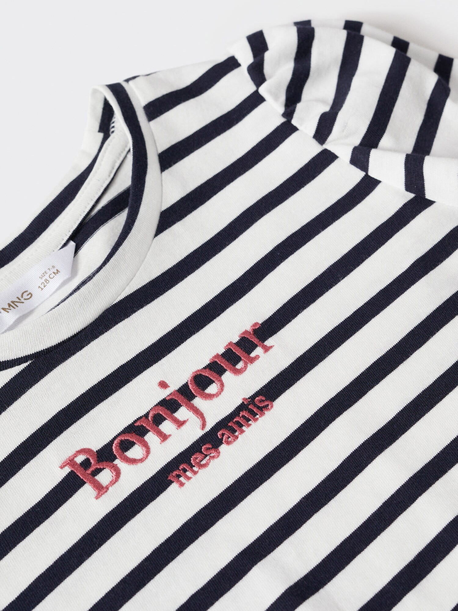 MANGO KIDS Tricou 'Bonjour' roz / negru / alb murdar - Pled.ro