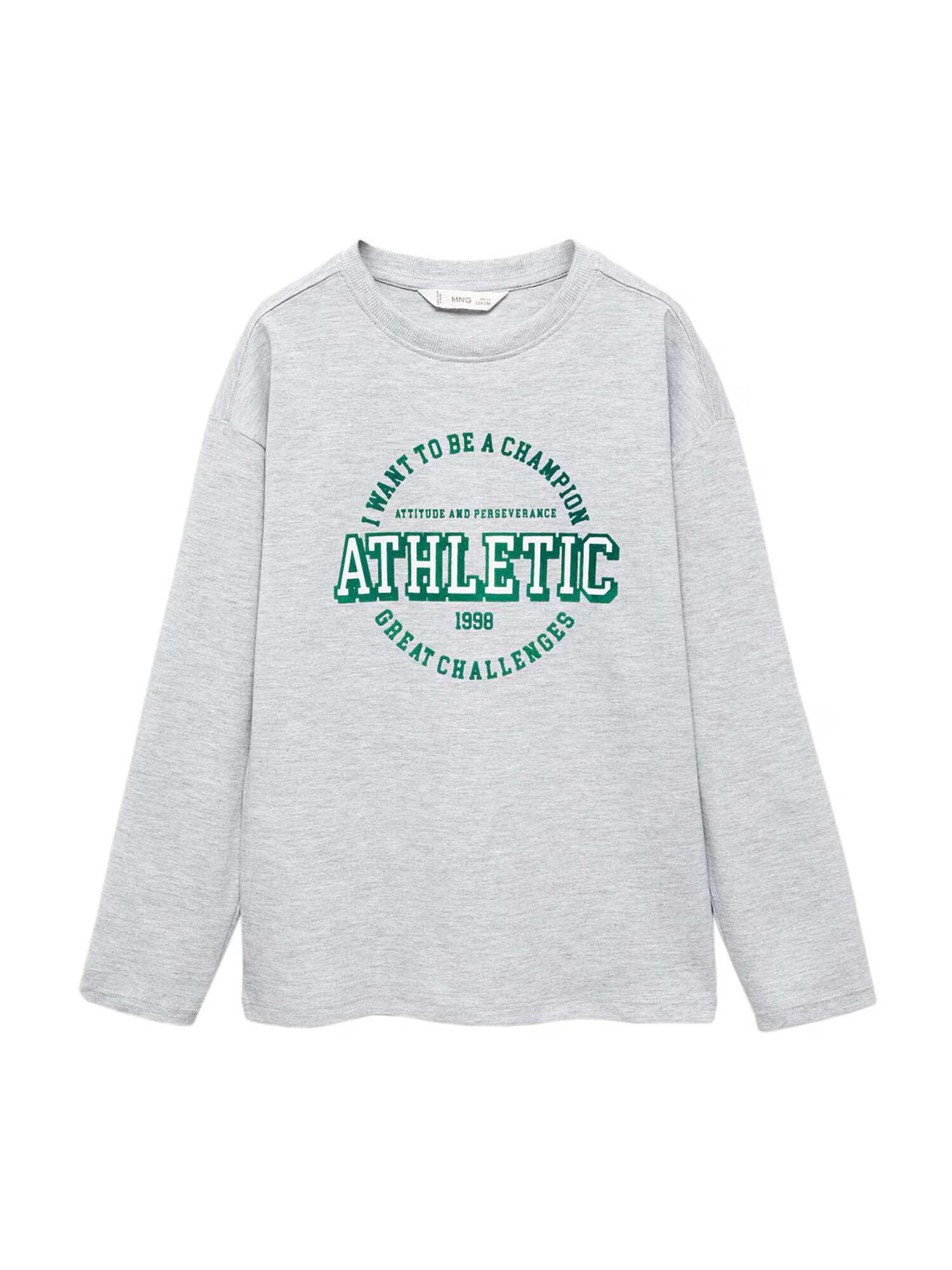 MANGO KIDS Tricou 'CHAMPION' gri amestecat / verde iarbă / alb - Pled.ro