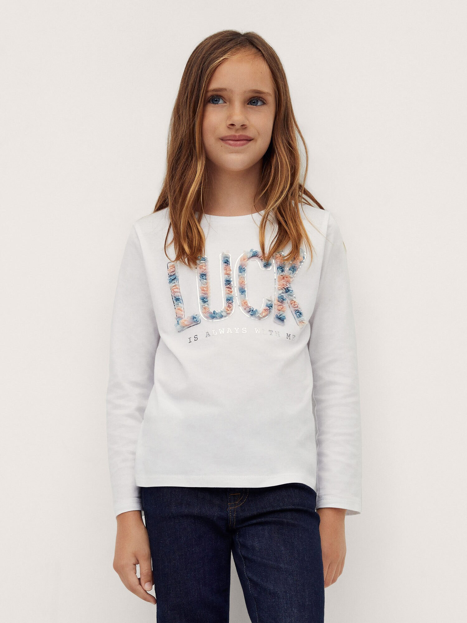 MANGO KIDS Tricou 'LUCK' mai multe culori / alb murdar - Pled.ro