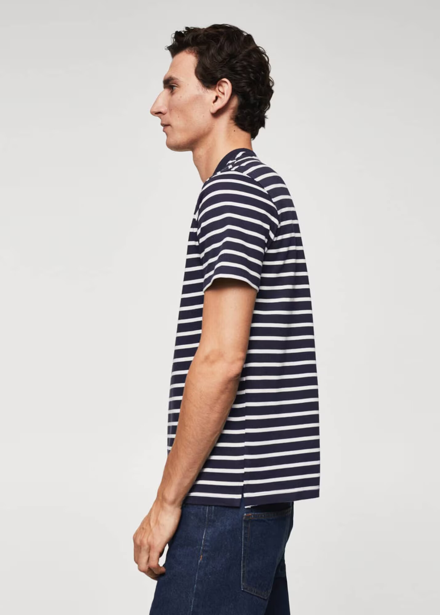 MANGO MAN Tricou bleumarin / alb - Pled.ro