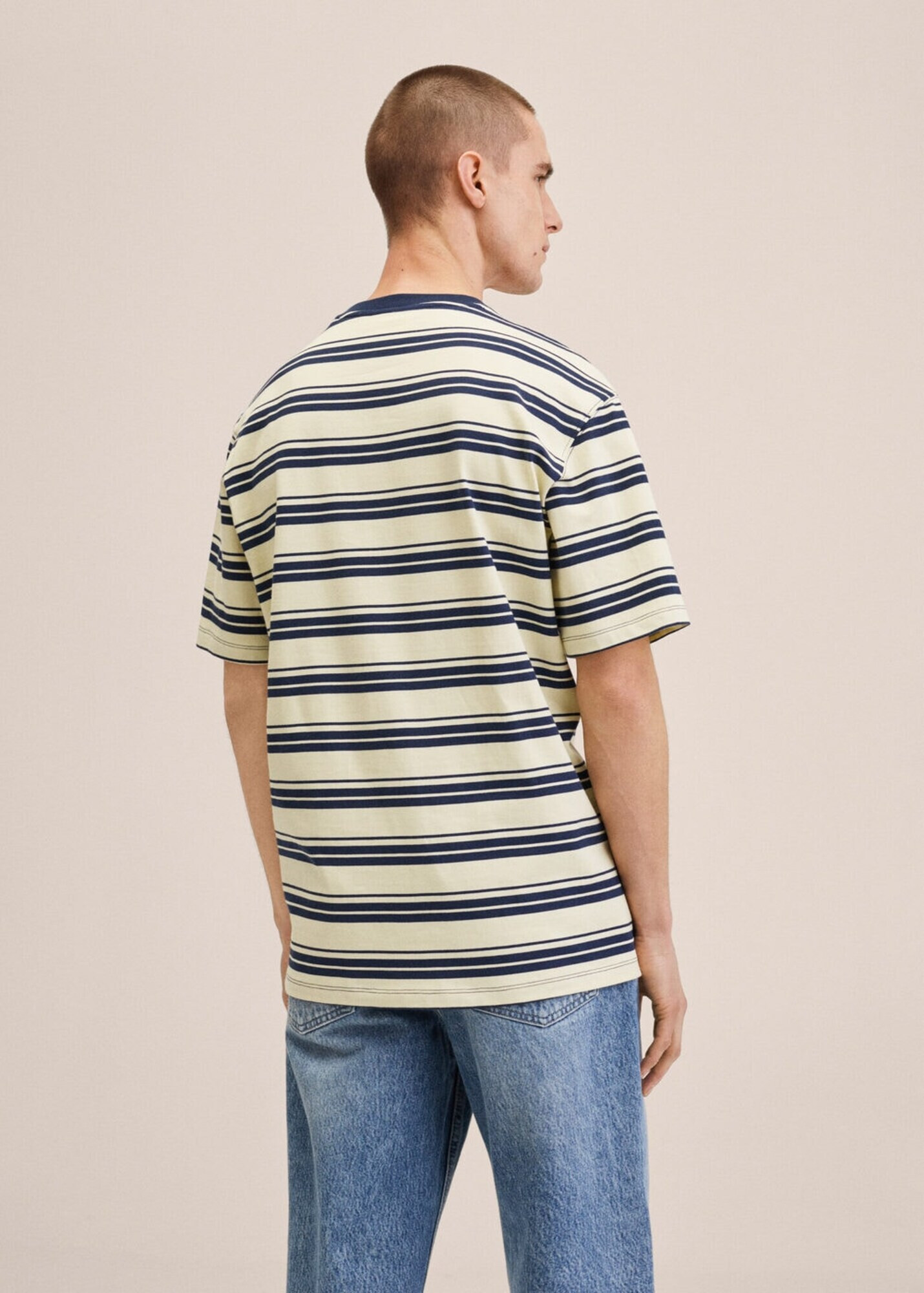 MANGO MAN Tricou 'Riano' crem / bleumarin - Pled.ro