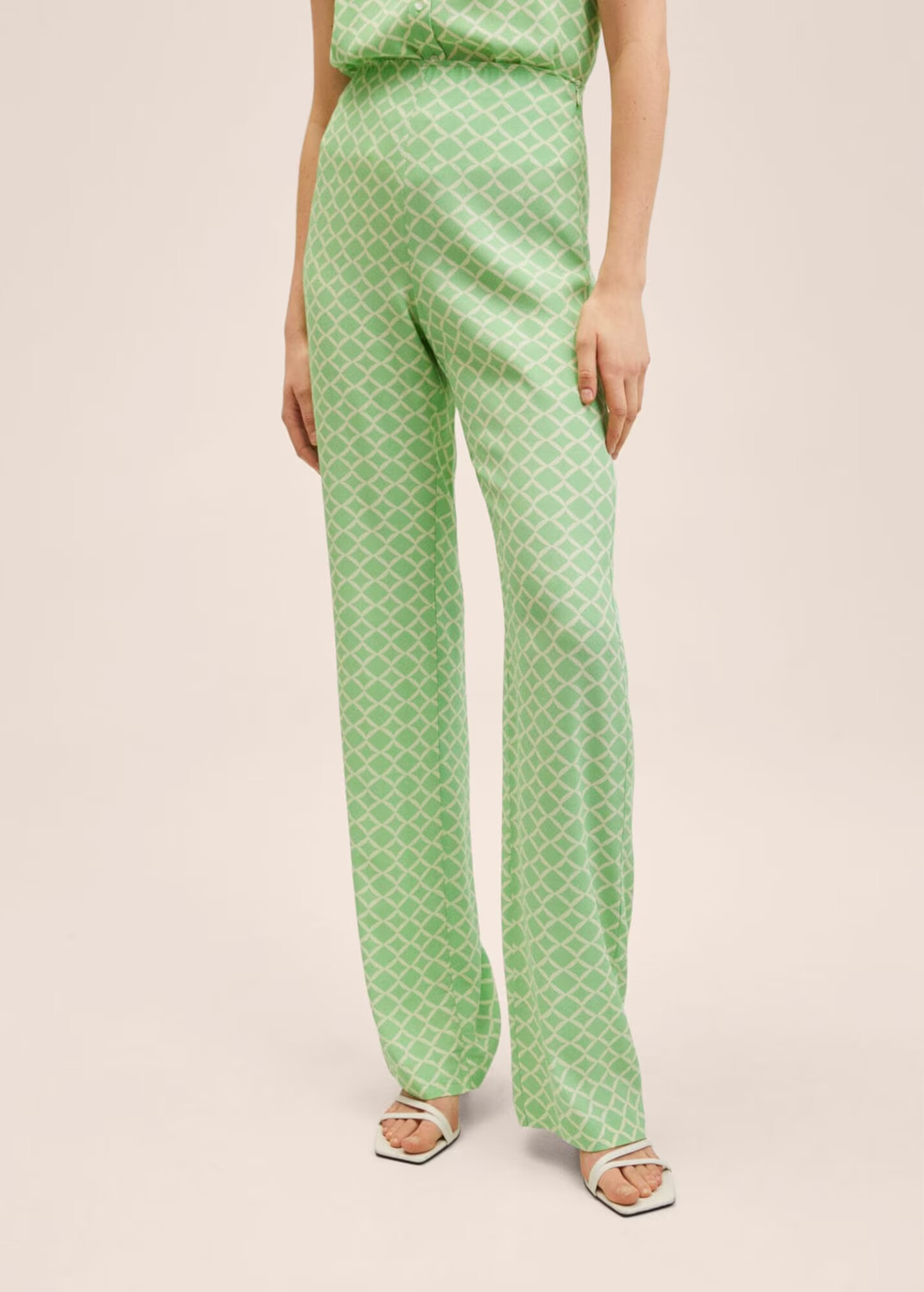 MANGO Pantaloni bej / verde pastel - Pled.ro