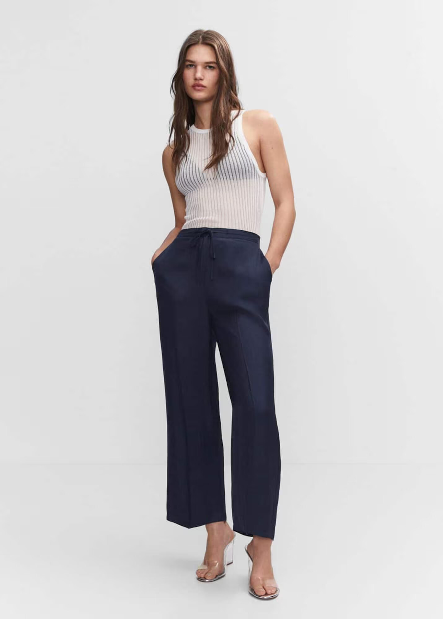 MANGO Pantaloni cu dungă 'EMMA' bleumarin - Pled.ro