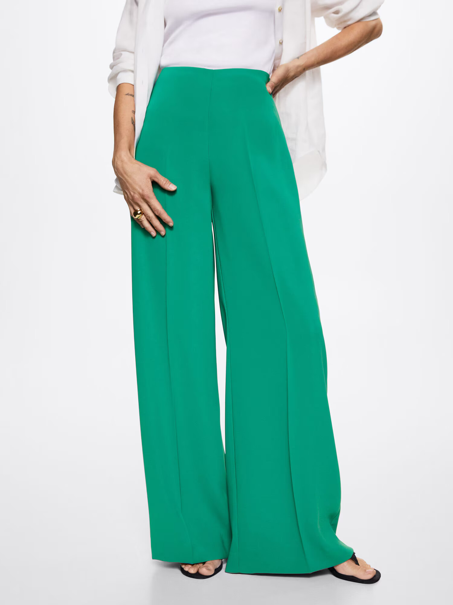 MANGO Pantaloni cu dungă 'Justo' verde - Pled.ro