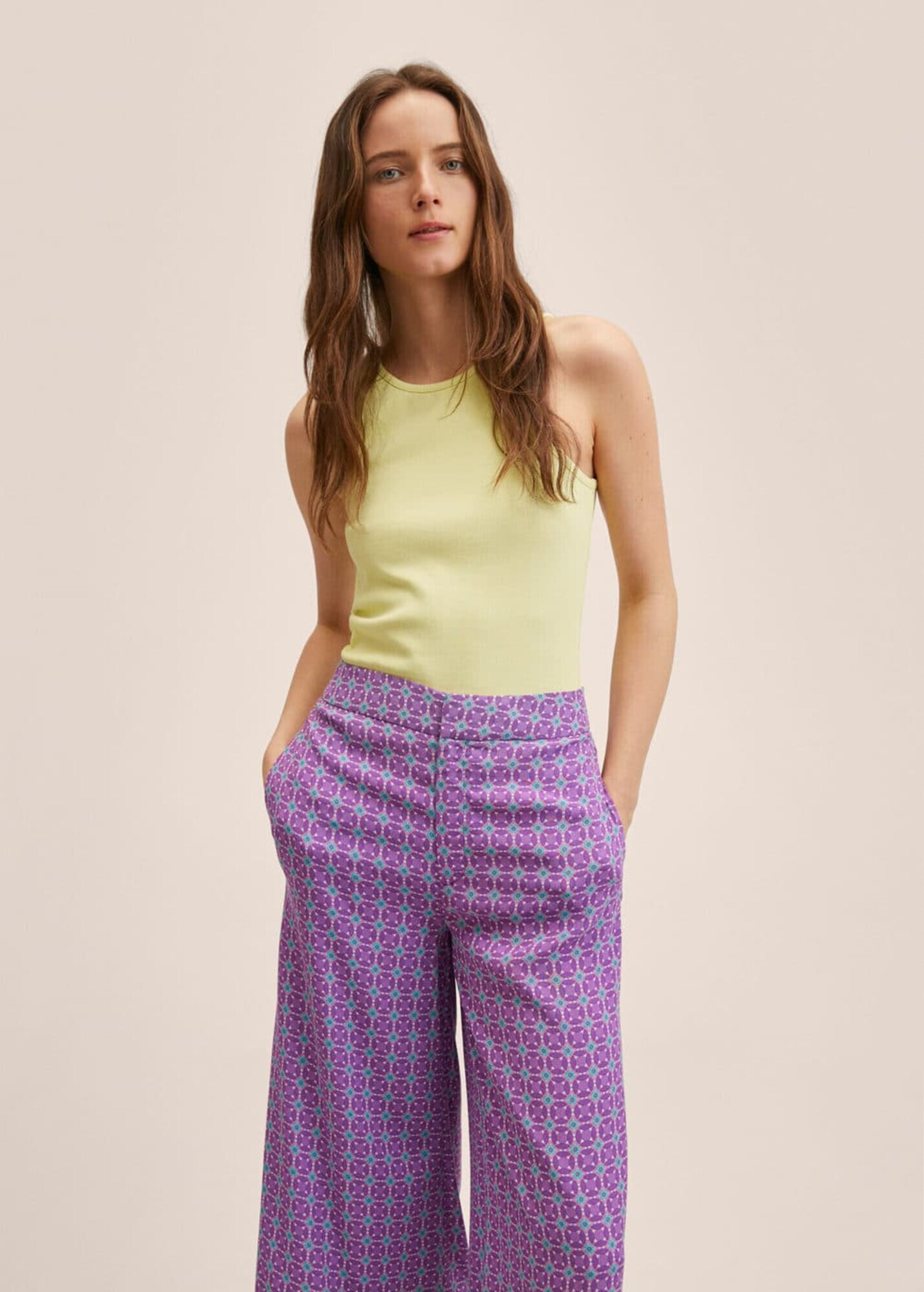 MANGO Pantaloni 'Jaipur' turcoaz / lila / roz / alb - Pled.ro