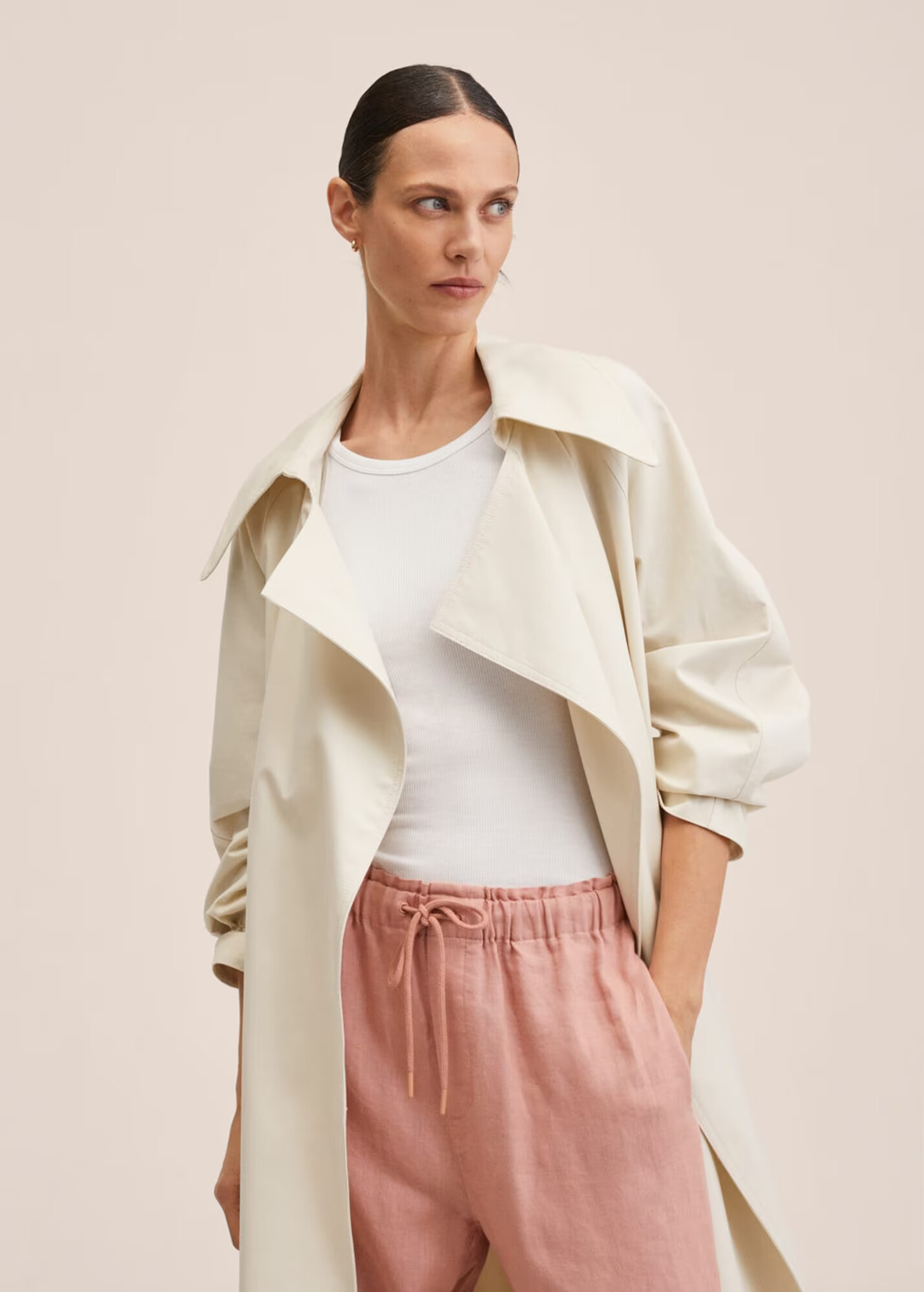 MANGO Pantaloni 'Linen' roz pal - Pled.ro