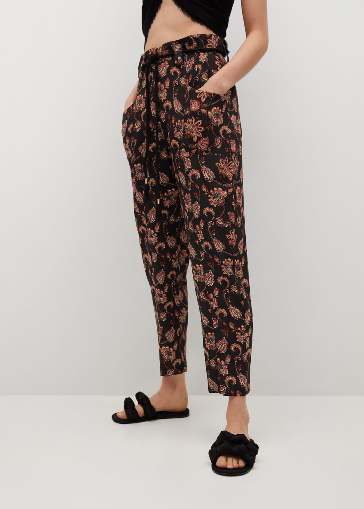 MANGO Pantaloni 'Maldi' maro / portocaliu / negru - Pled.ro