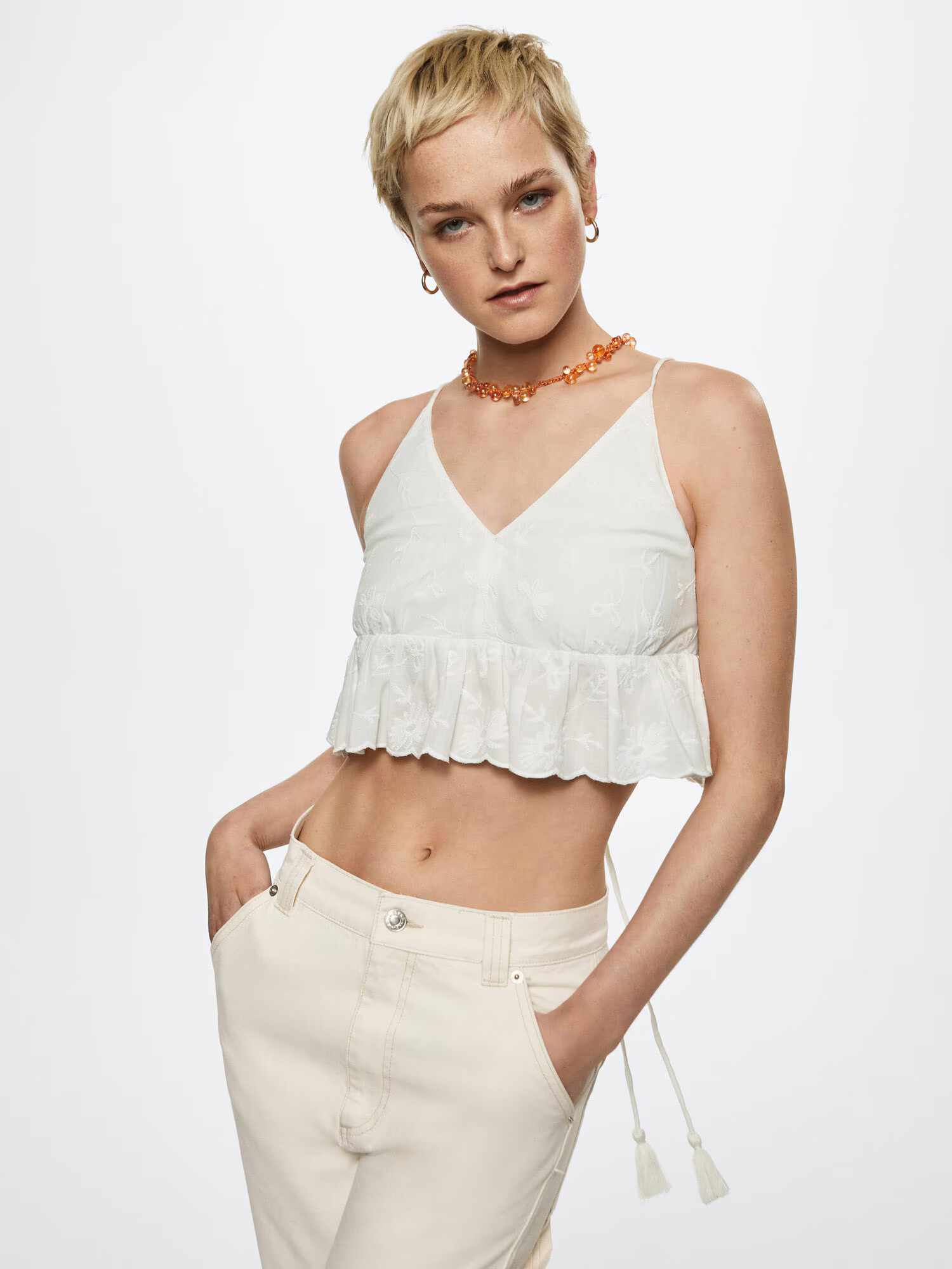 MANGO Top 'BLANQUI' alb murdar - Pled.ro