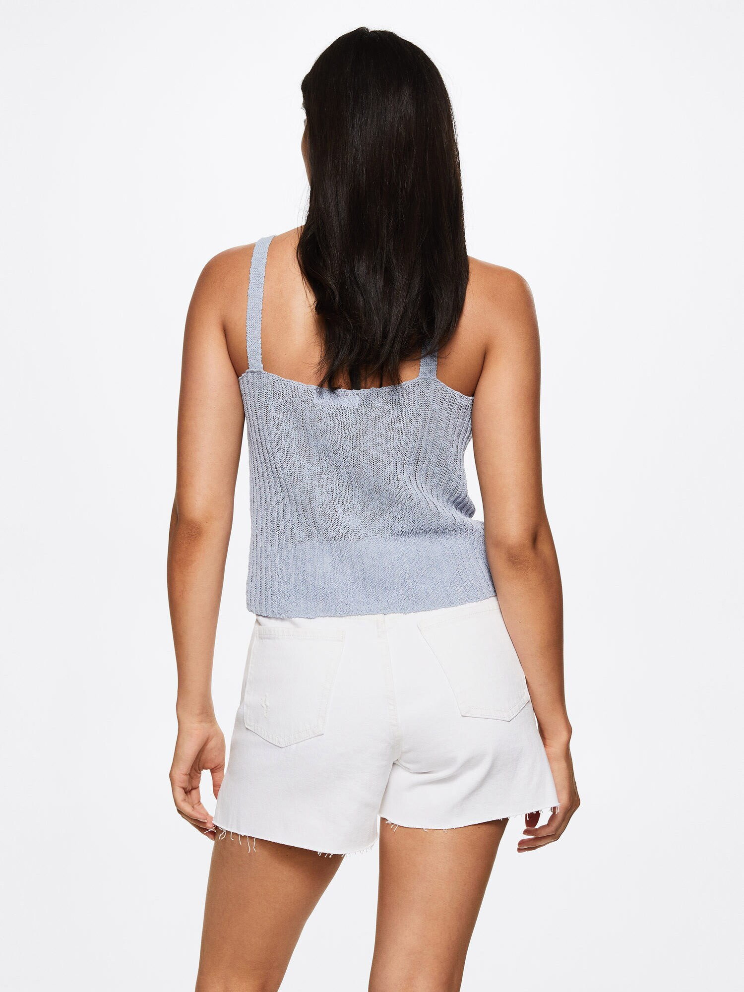 MANGO Top brodat 'Tila' albastru pastel - Pled.ro