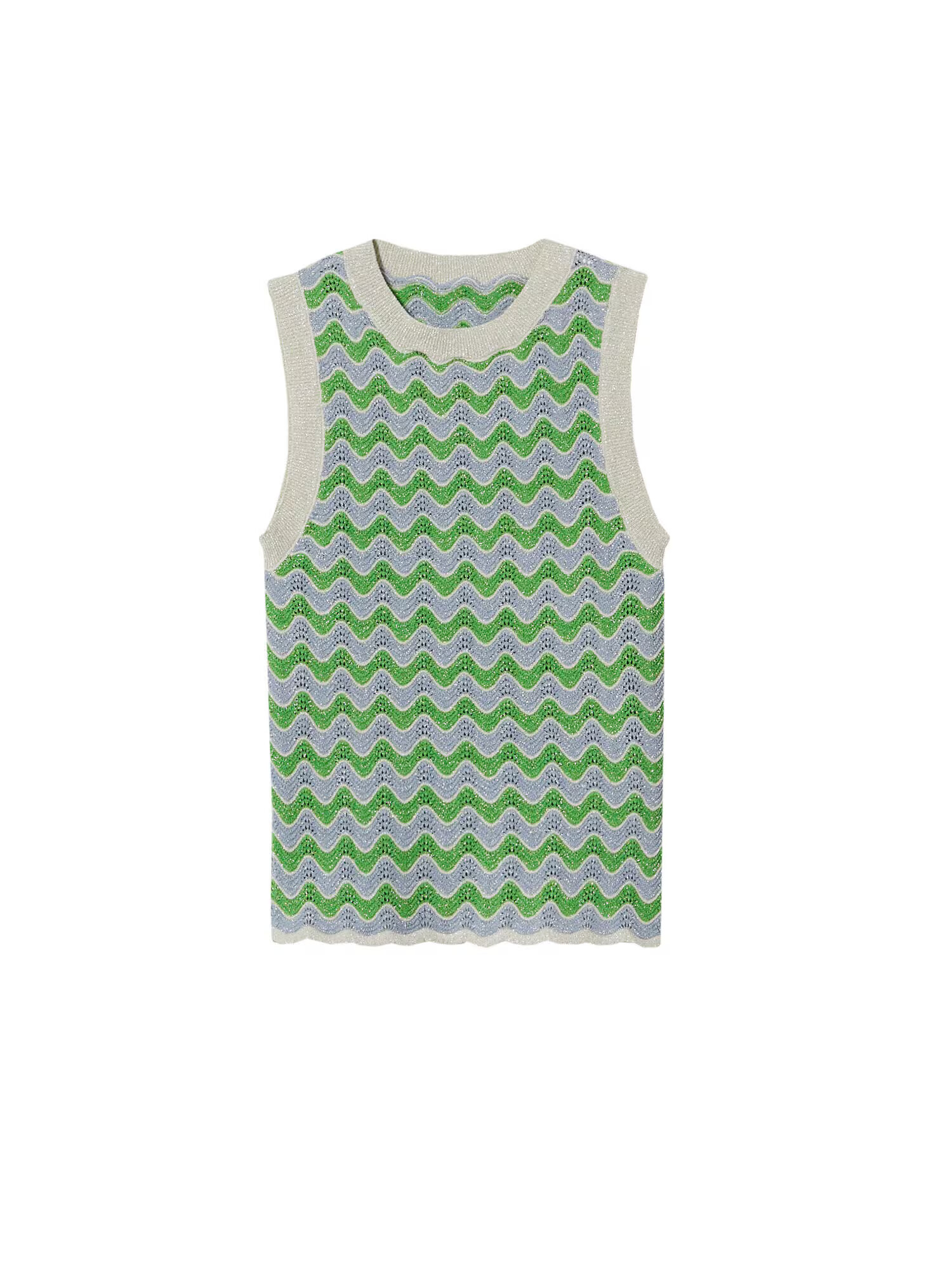 MANGO Top brodat 'WAVA' albastru deschis / gri argintiu / verde - Pled.ro