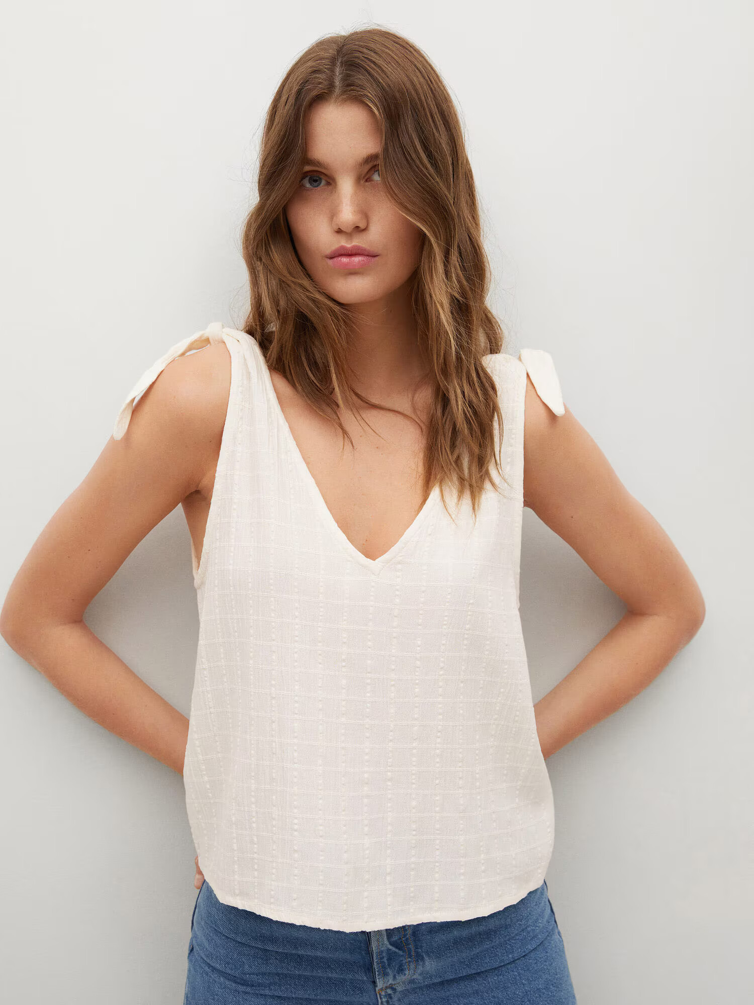 MANGO Top 'TEXT-H' crem - Pled.ro