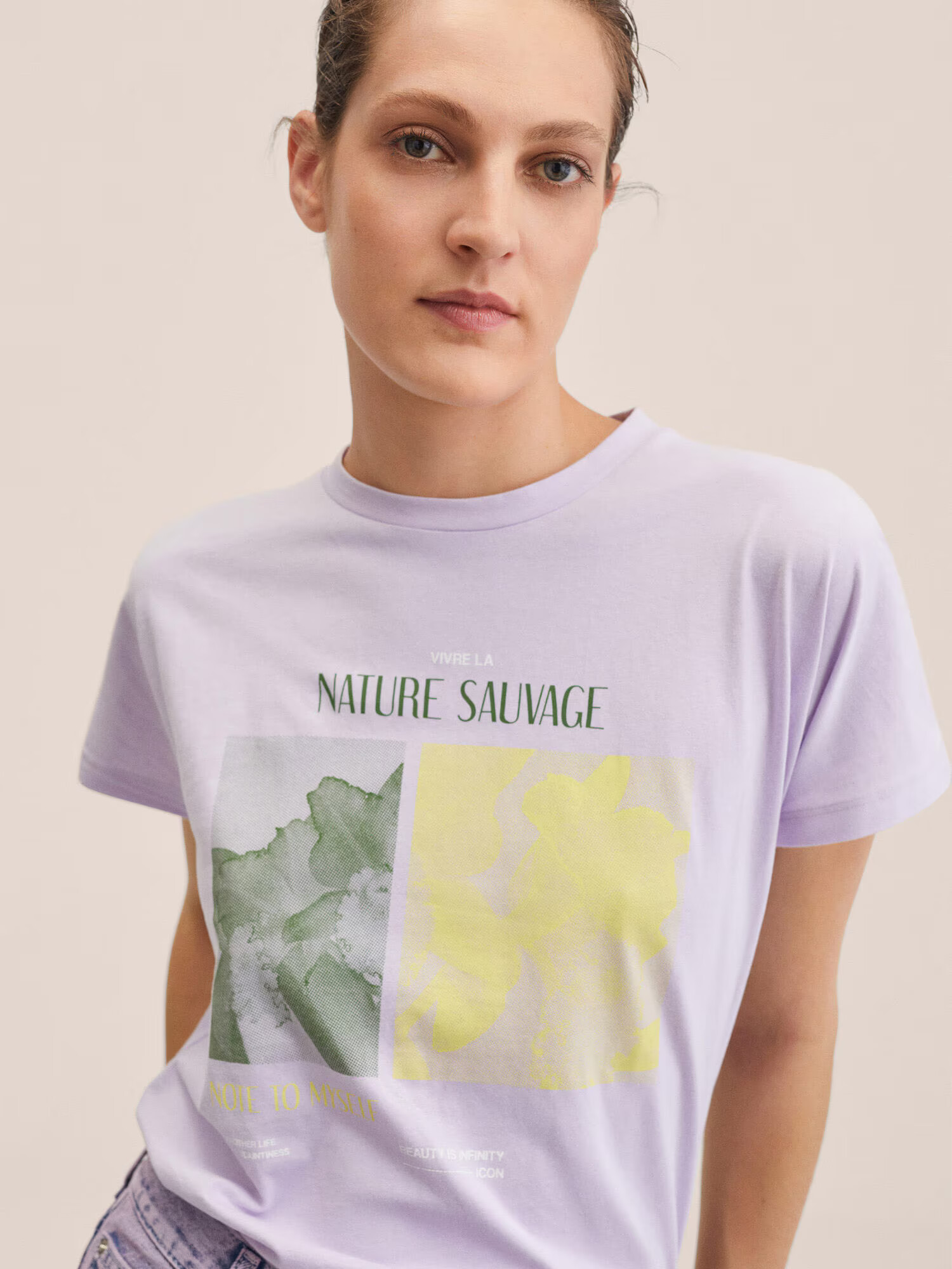 MANGO Tricou 'PSTLAVE' galben / verde / mauve - Pled.ro