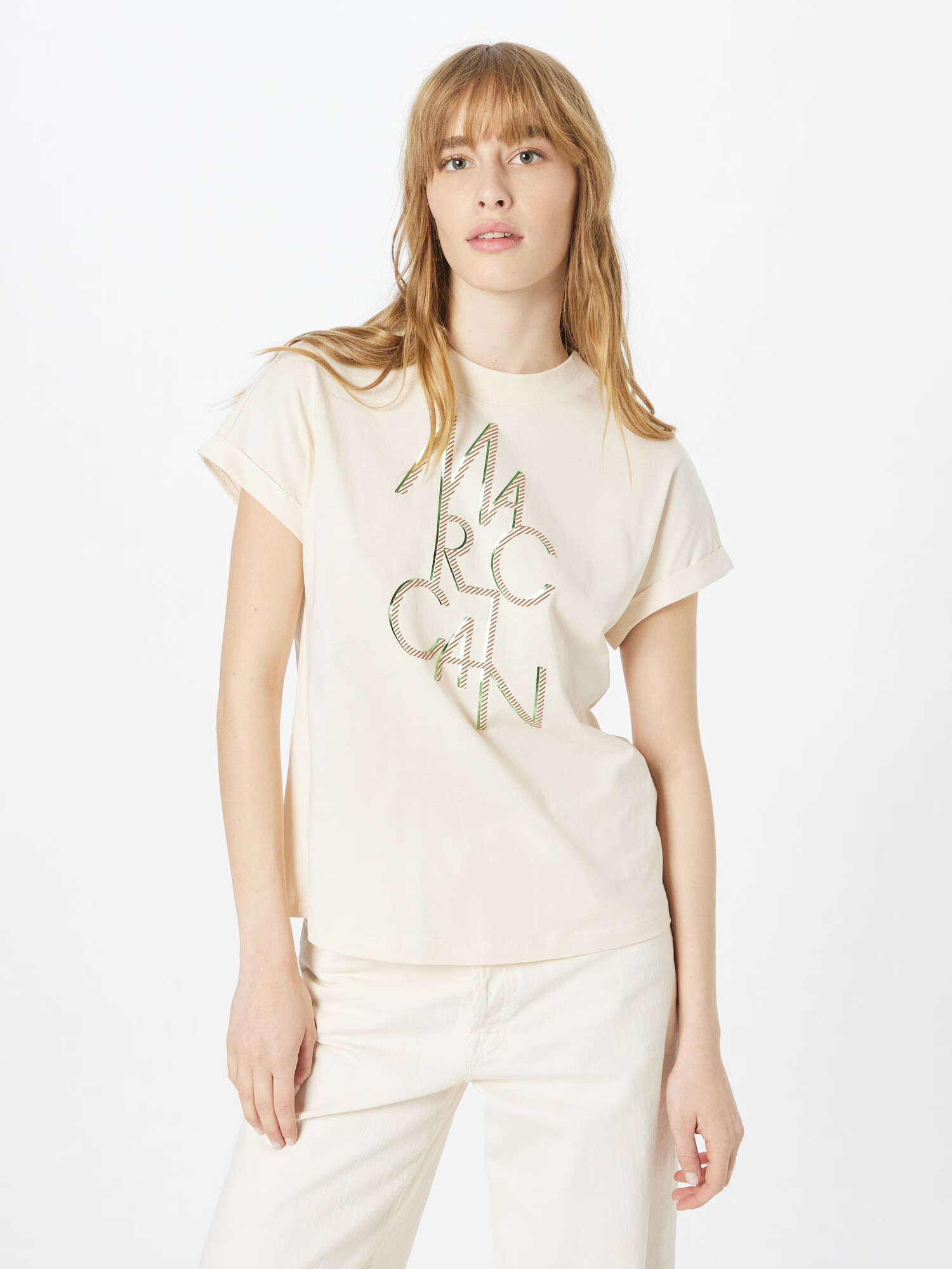 Marc Cain Tricou crem / maro deschis / verde kiwi - Pled.ro