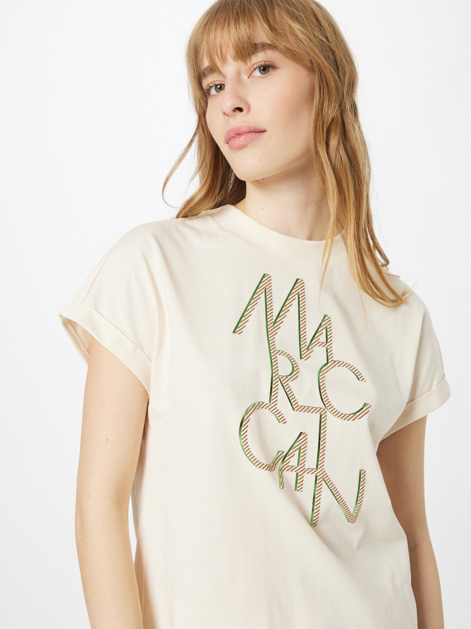 Marc Cain Tricou crem / maro deschis / verde kiwi - Pled.ro