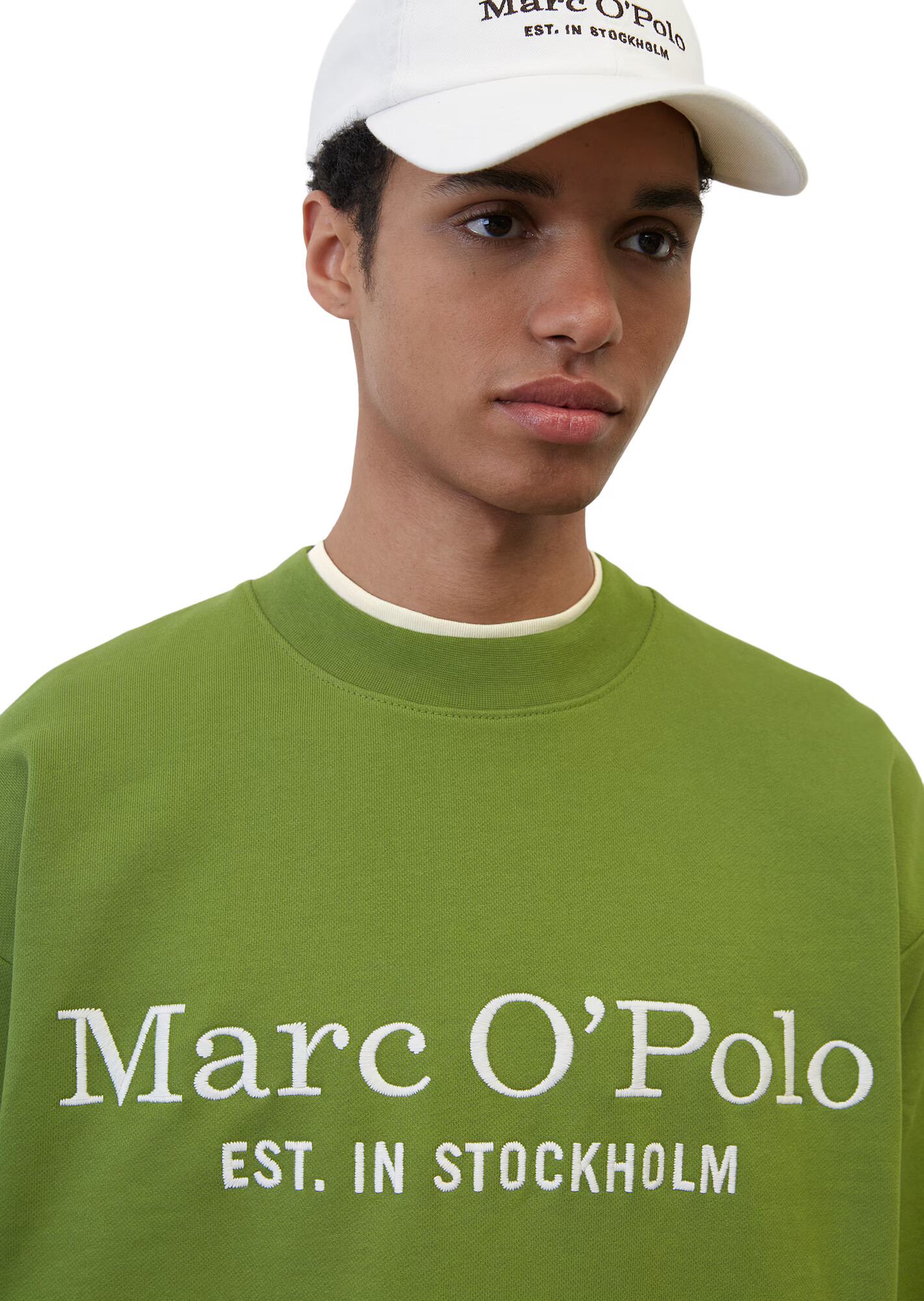 Marc O'Polo Bluză de molton verde / alb - Pled.ro