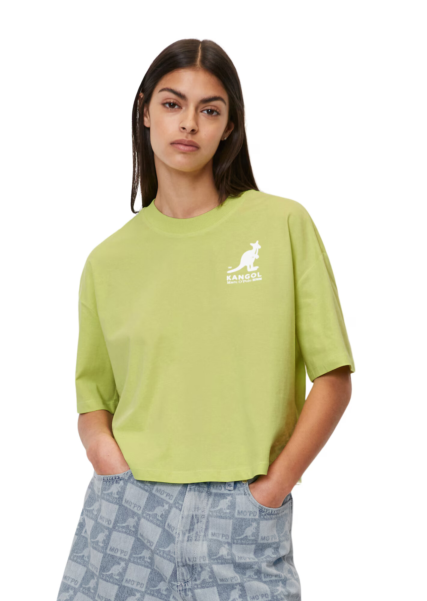 Marc O'Polo DENIM Tricou verde deschis / alb - Pled.ro