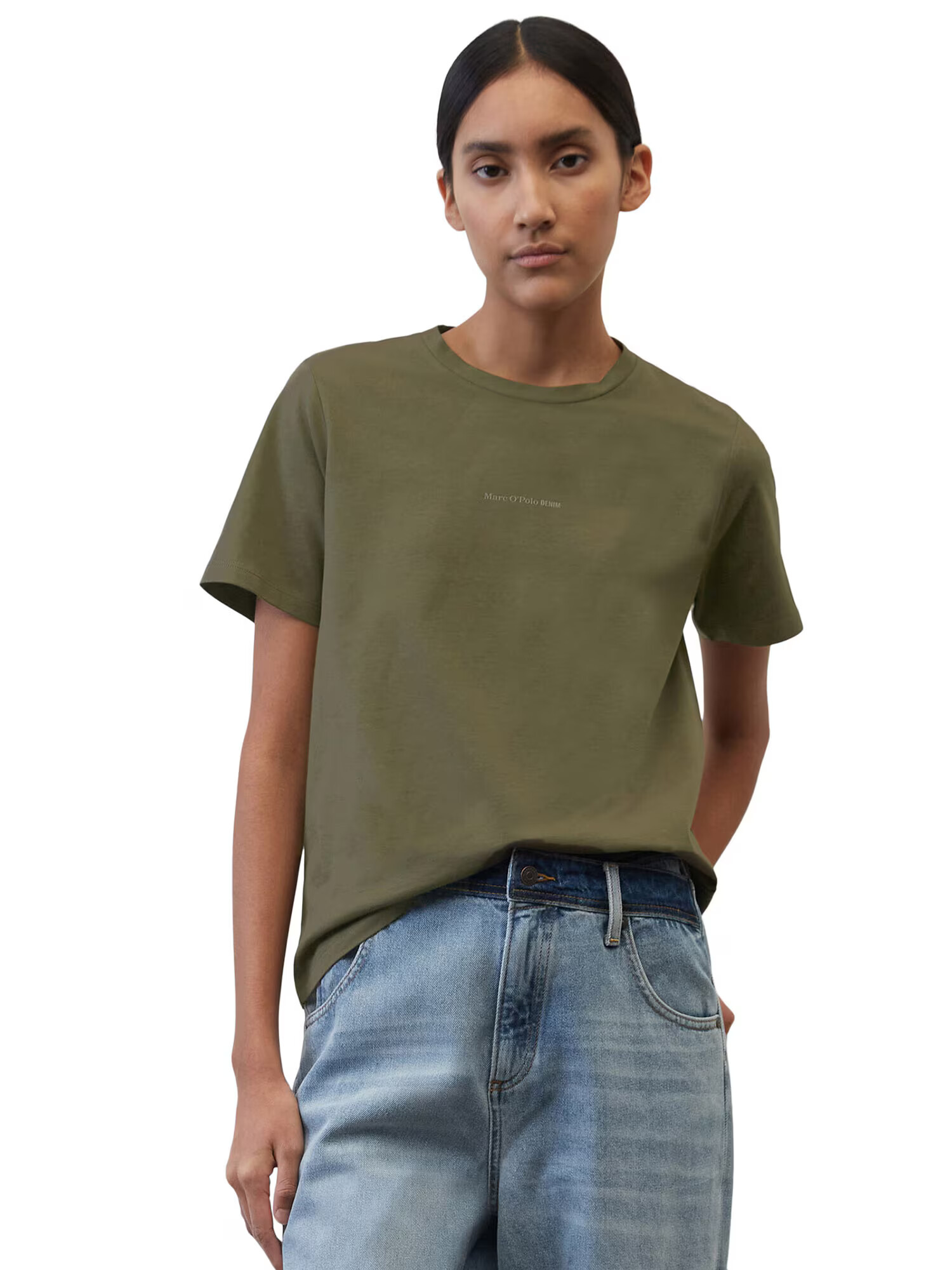 Marc O'Polo DENIM Tricou verde închis / alb - Pled.ro