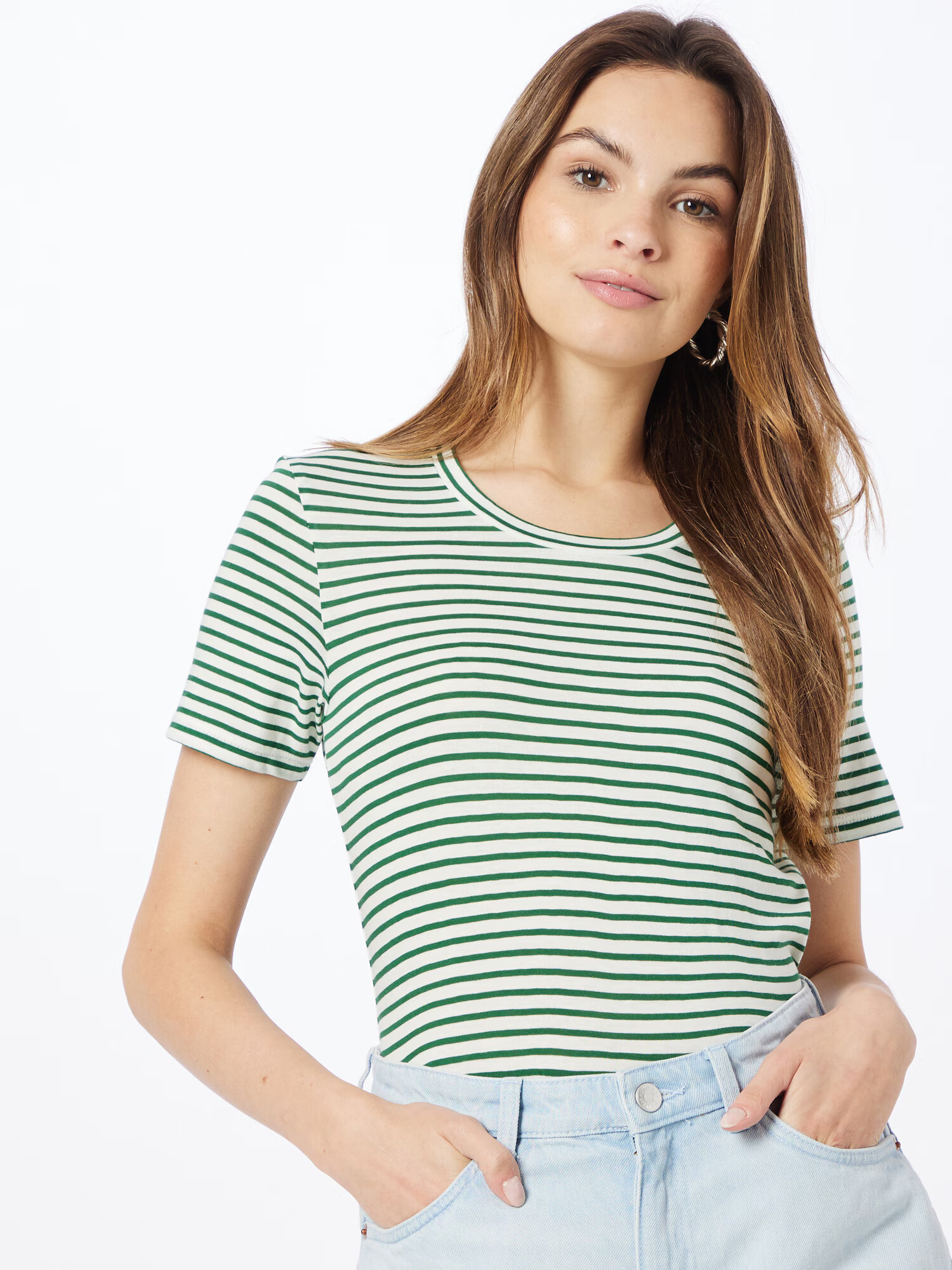 Marc O'Polo DENIM Tricou verde smarald / alb - Pled.ro