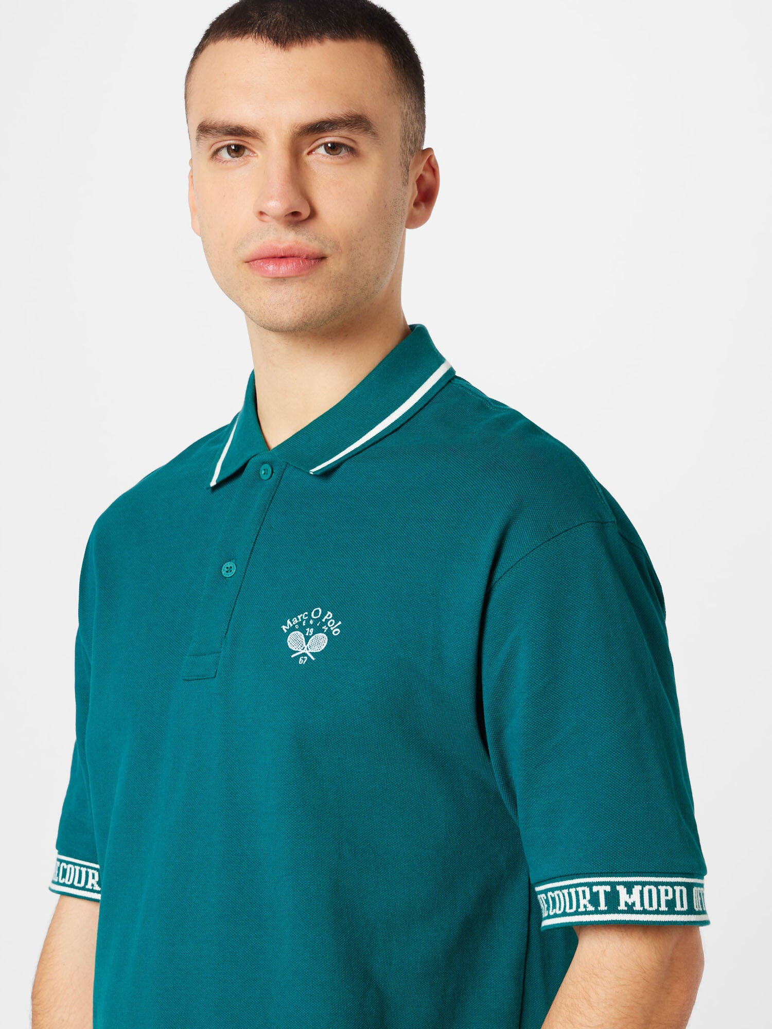 Marc O'Polo DENIM Tricou verde smarald / alb - Pled.ro