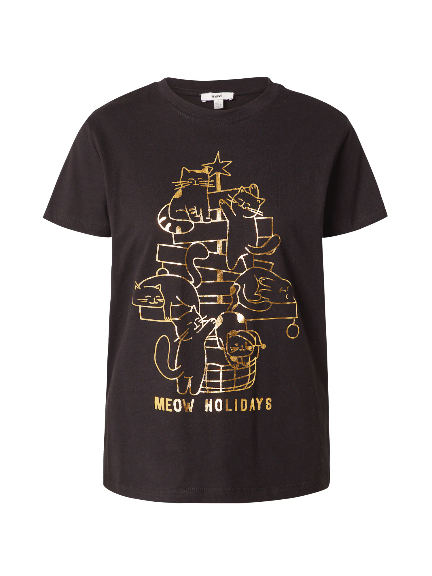 Mavi Tricou 'Meow Holidays' auriu / negru - Pled.ro