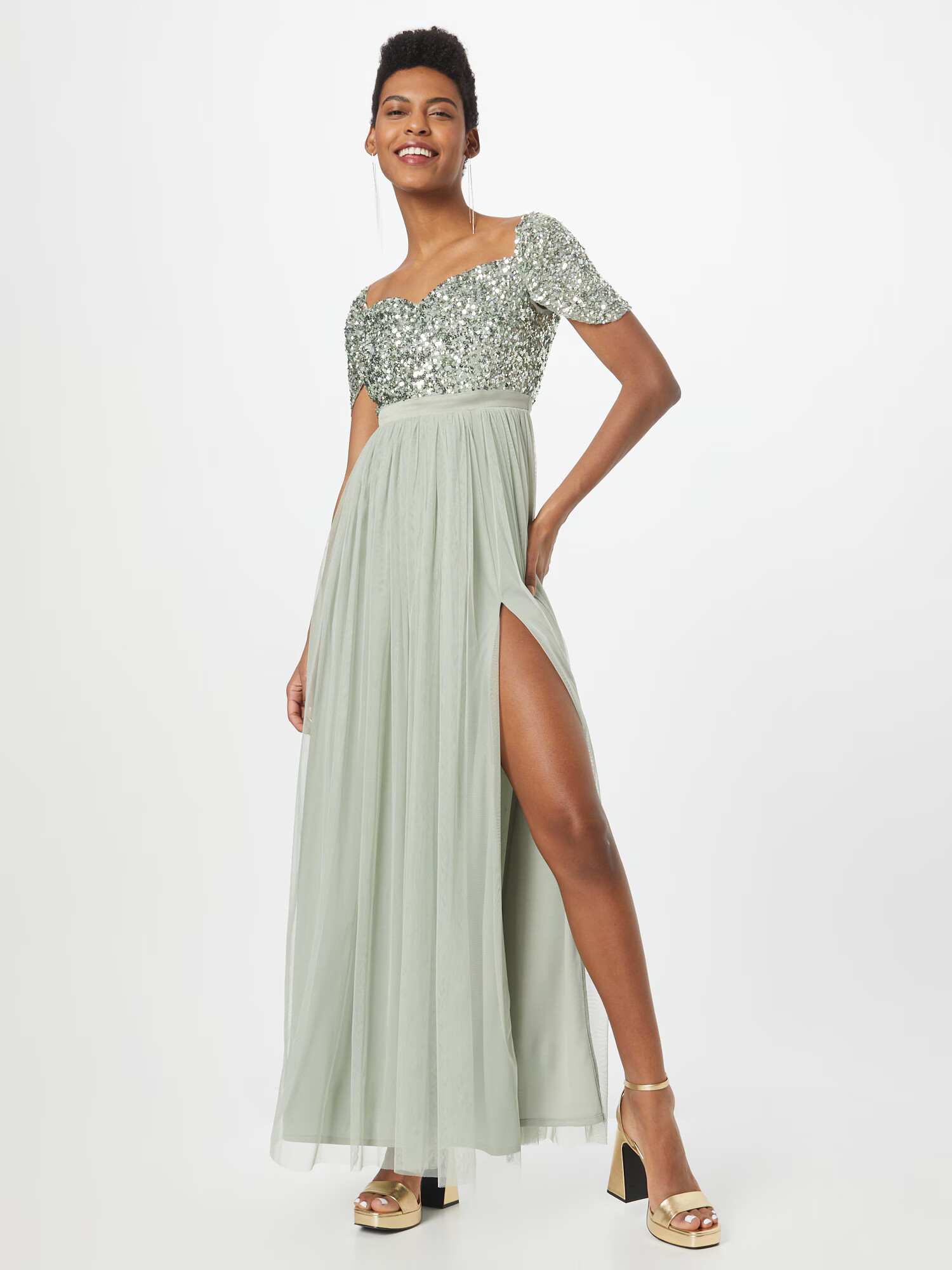 Maya Deluxe Rochie de seară 'BARDOT' verde pastel - Pled.ro