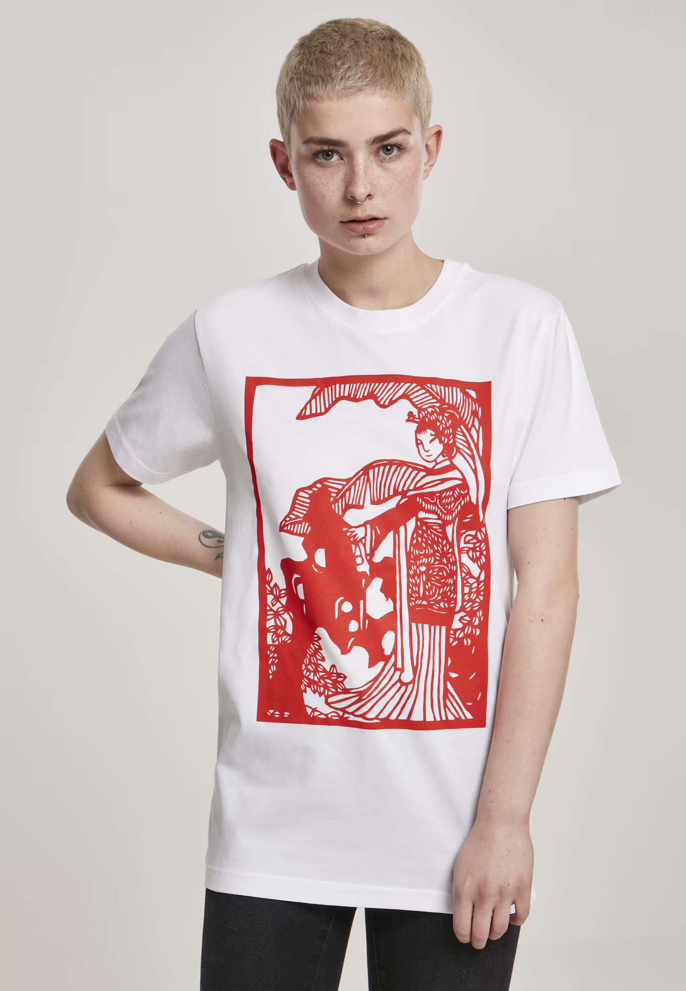 Merchcode Tricou 'Chinese Beauty' roșu / alb - Pled.ro