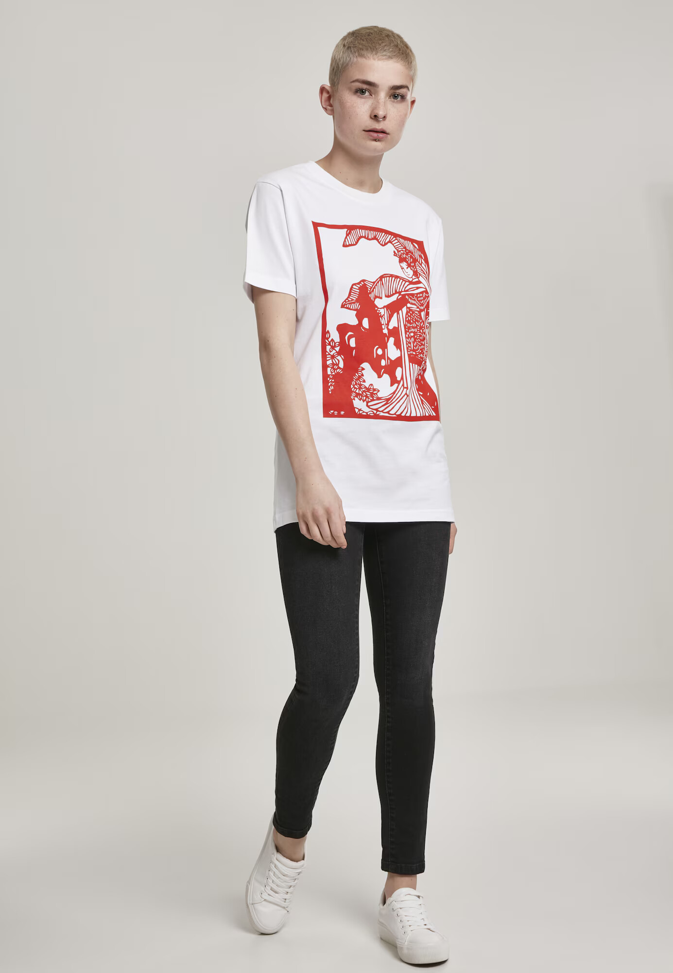 Merchcode Tricou 'Chinese Beauty' roșu / alb - Pled.ro