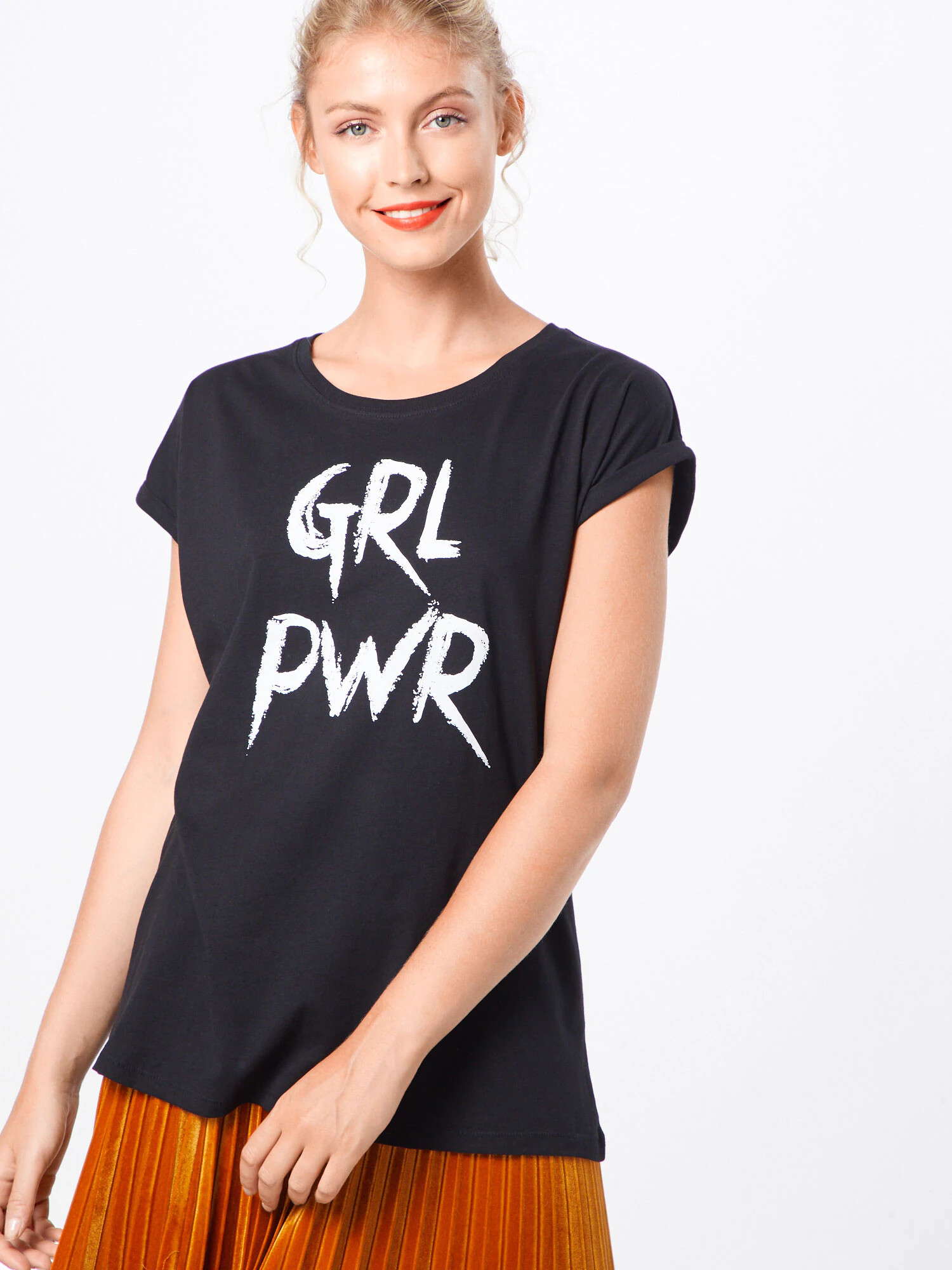 Merchcode Tricou 'Grl Pwr' negru / alb - Pled.ro