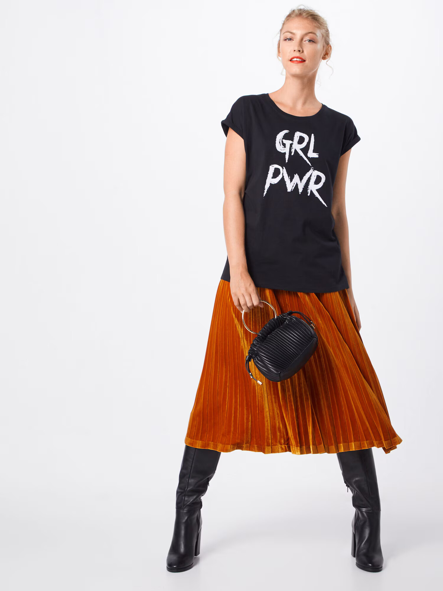 Merchcode Tricou 'Grl Pwr' negru / alb - Pled.ro