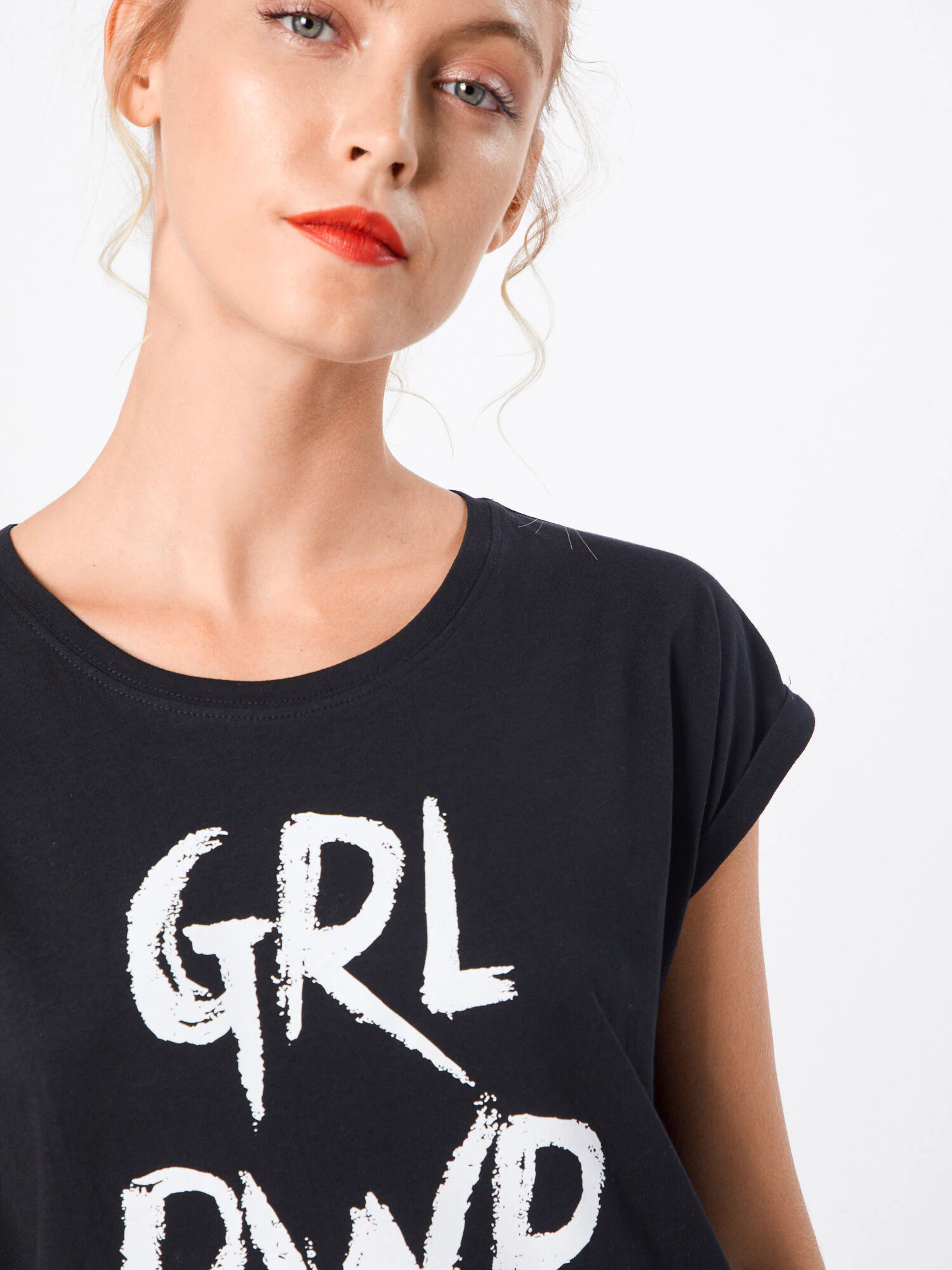 Merchcode Tricou 'Grl Pwr' negru / alb - Pled.ro