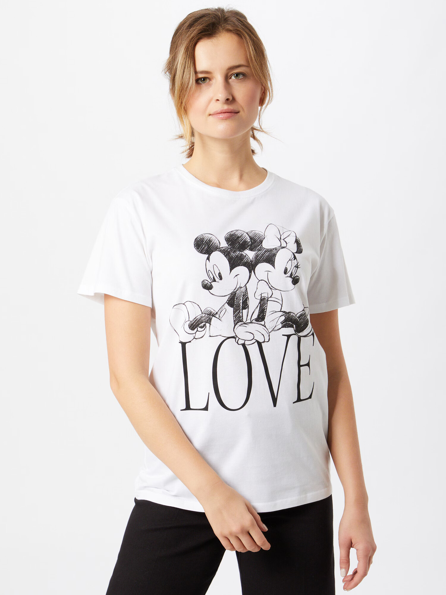 Merchcode Tricou 'Minnie Loves Mickey' negru / alb - Pled.ro