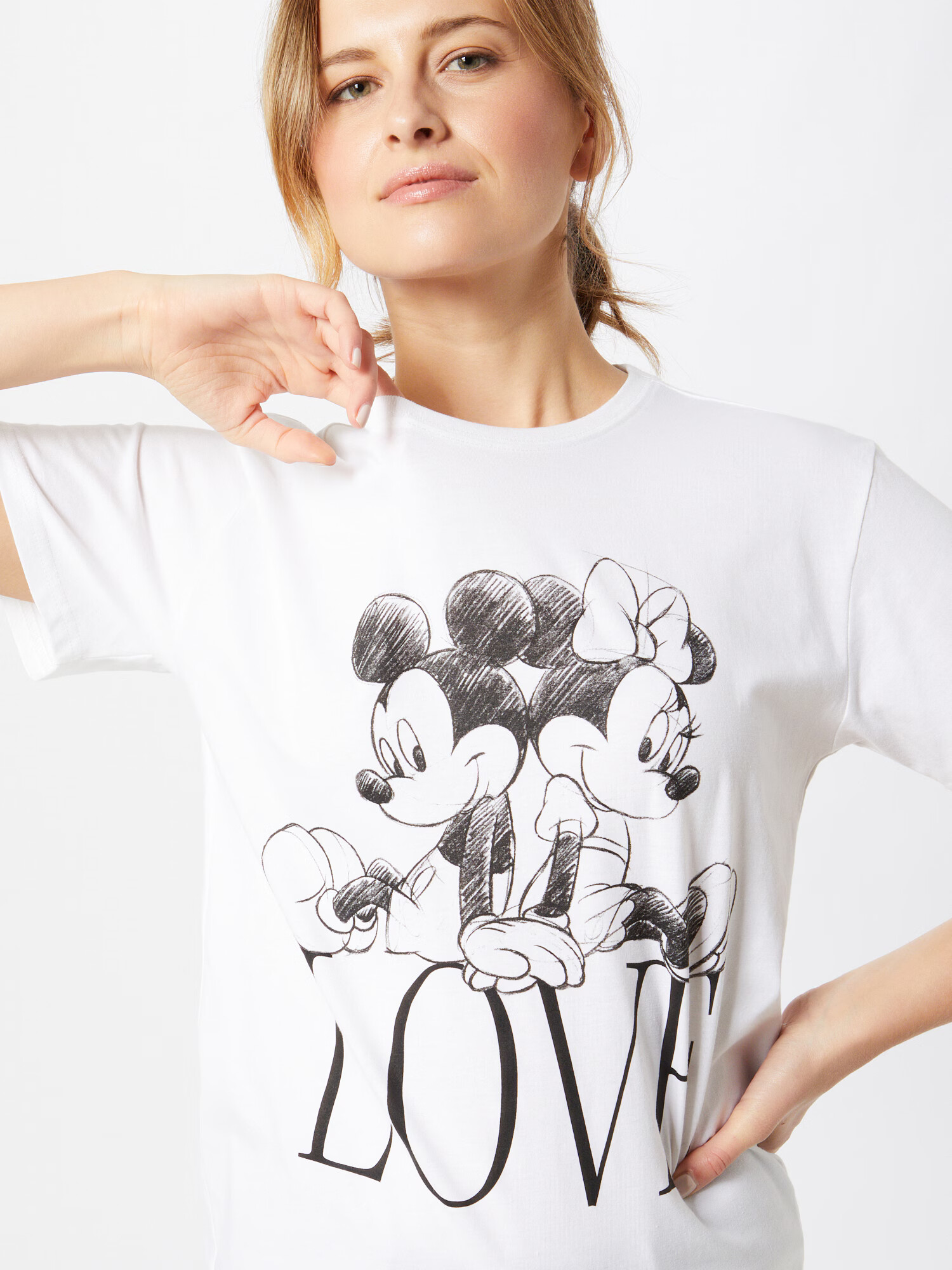 Merchcode Tricou 'Minnie Loves Mickey' negru / alb - Pled.ro