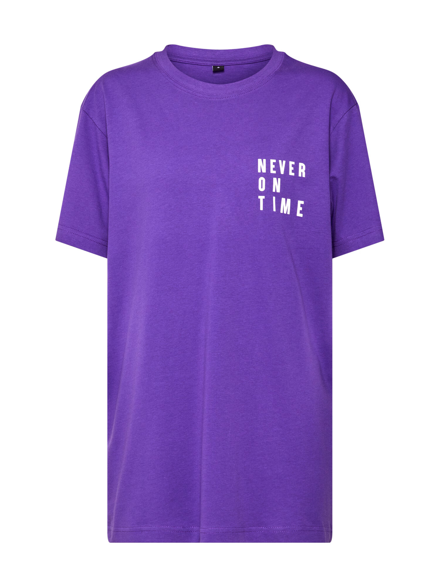 Merchcode Tricou 'Never On Time' mov neon / alb - Pled.ro