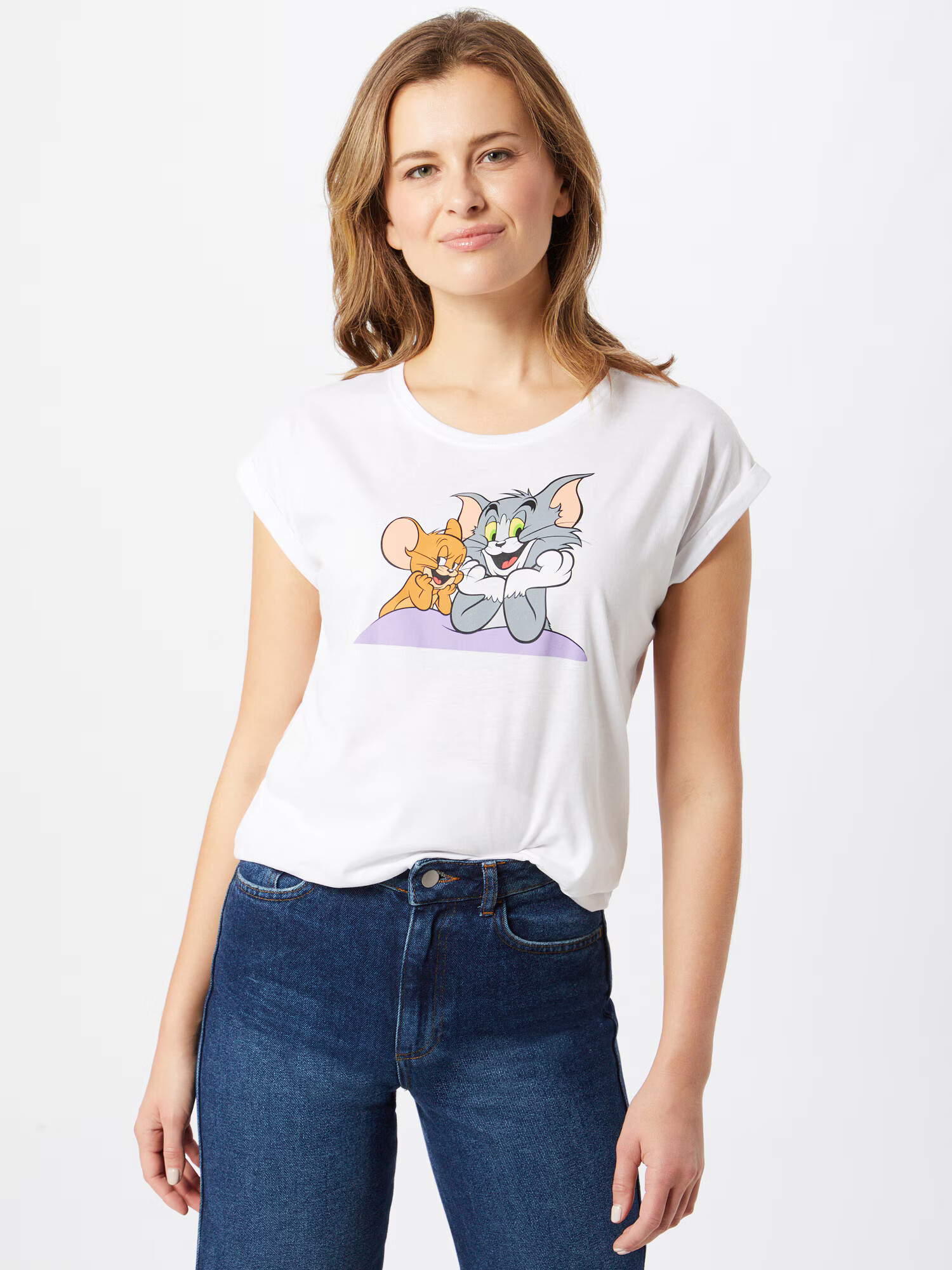 Merchcode Tricou 'Tom & Jerry' maro / gri / alb - Pled.ro