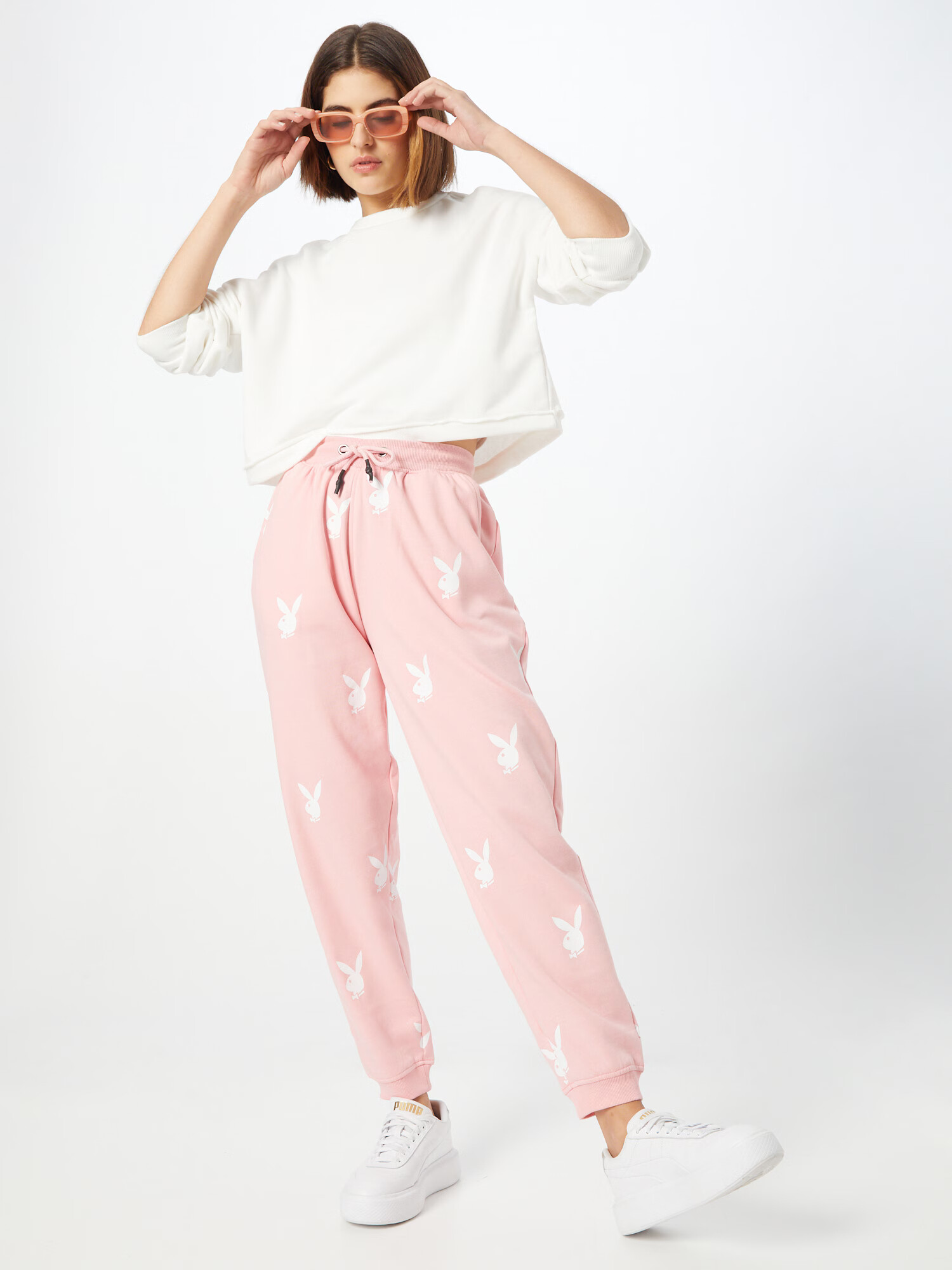 Missguided Pantaloni roz deschis / alb - Pled.ro