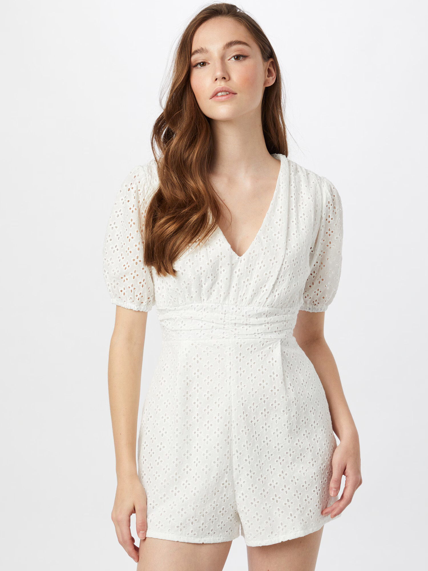 Missguided Salopeta 'BRODERIE' alb - Pled.ro