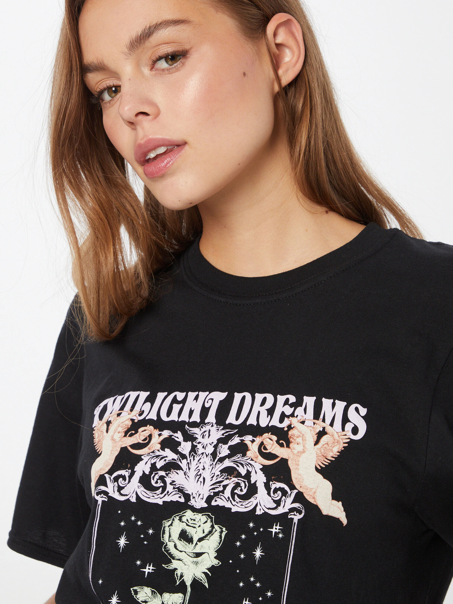 Missguided Tricou 'TWIGHLIGHT DREAMS' portocaliu piersică / negru / alb - Pled.ro