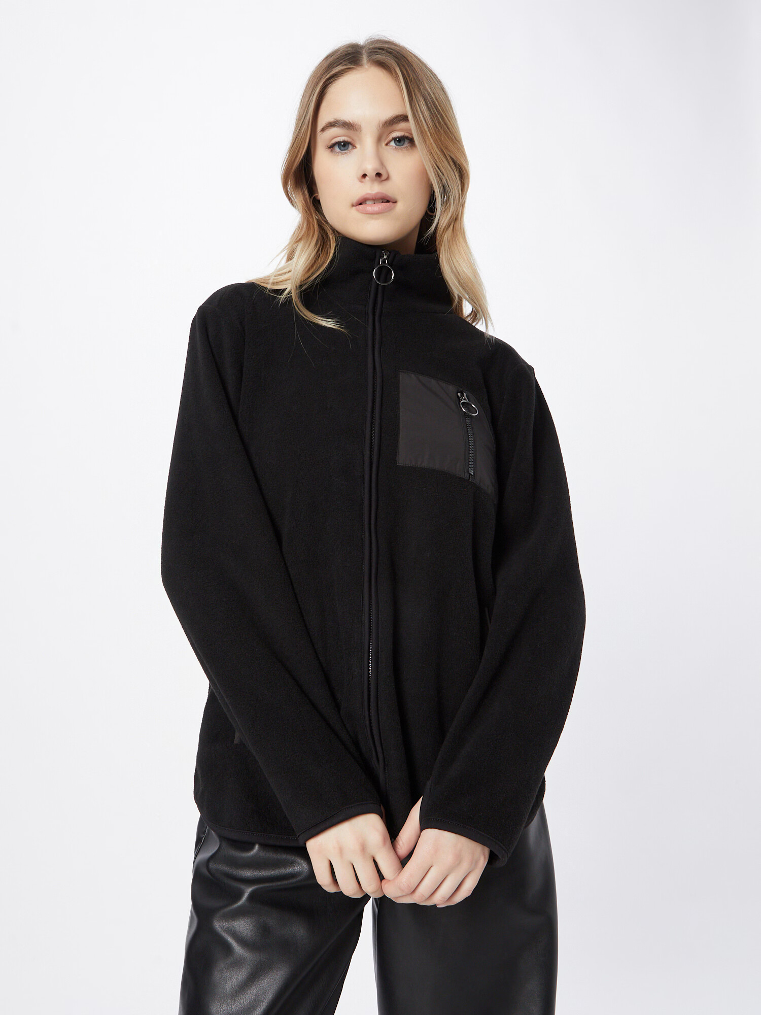 Monki Jachetă fleece negru - Pled.ro