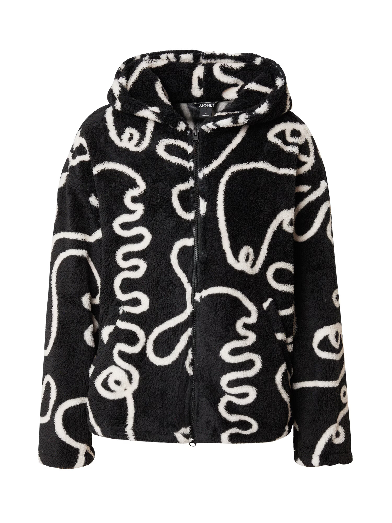 Monki Jachetă fleece negru / alb - Pled.ro