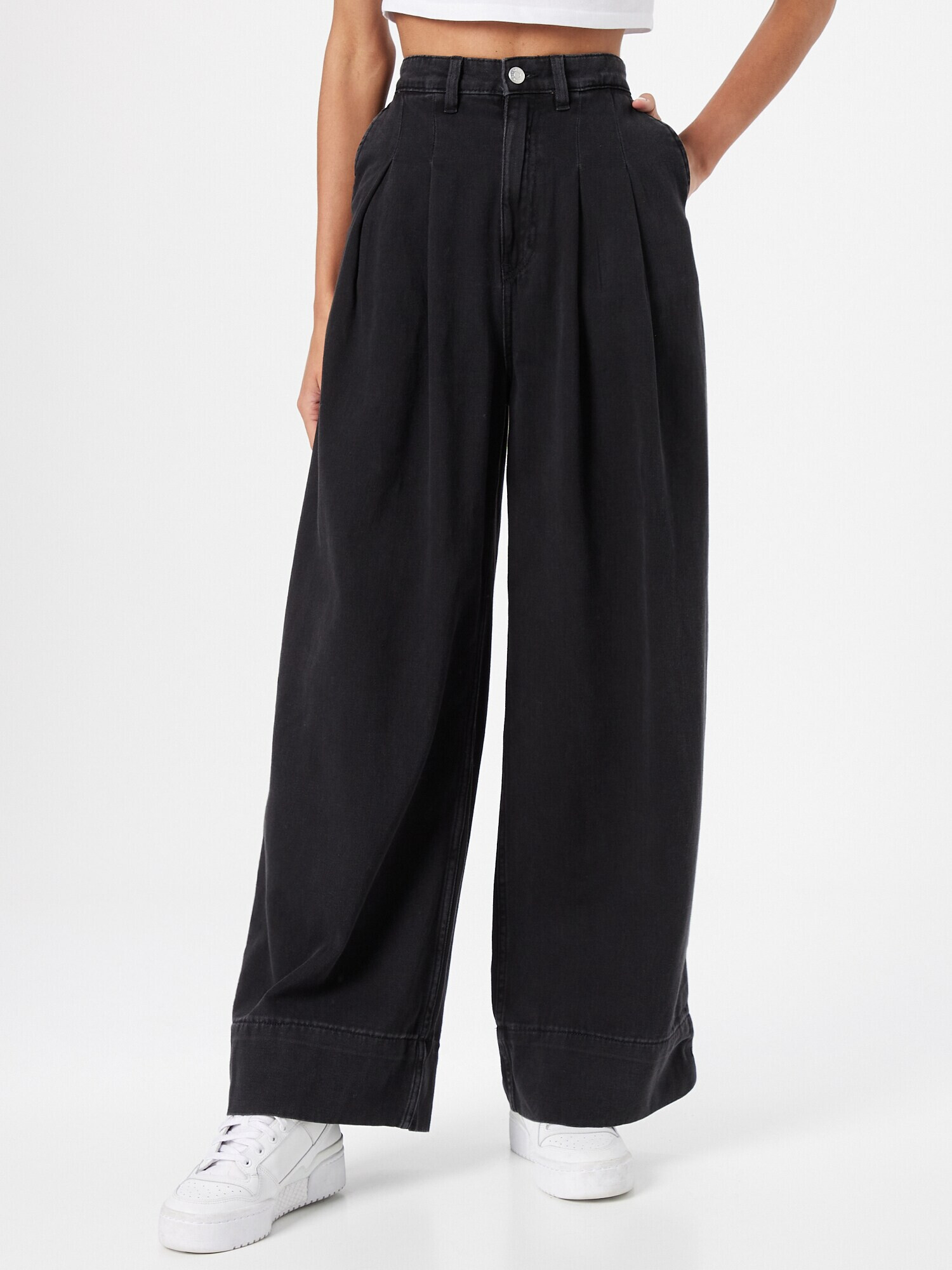 Monki Pantaloni cu cute negru denim - Pled.ro