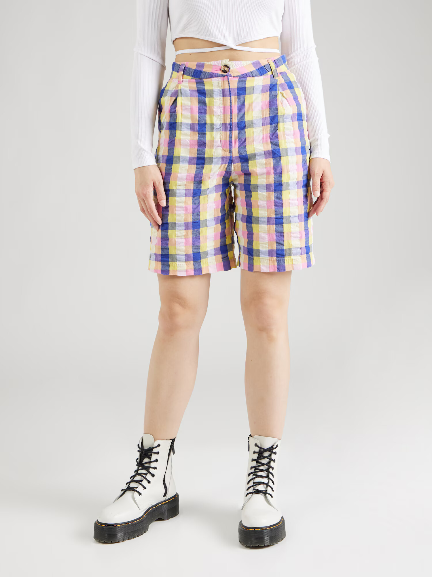 Monki Pantaloni cutați albastru / galben / portocaliu pastel / roz - Pled.ro