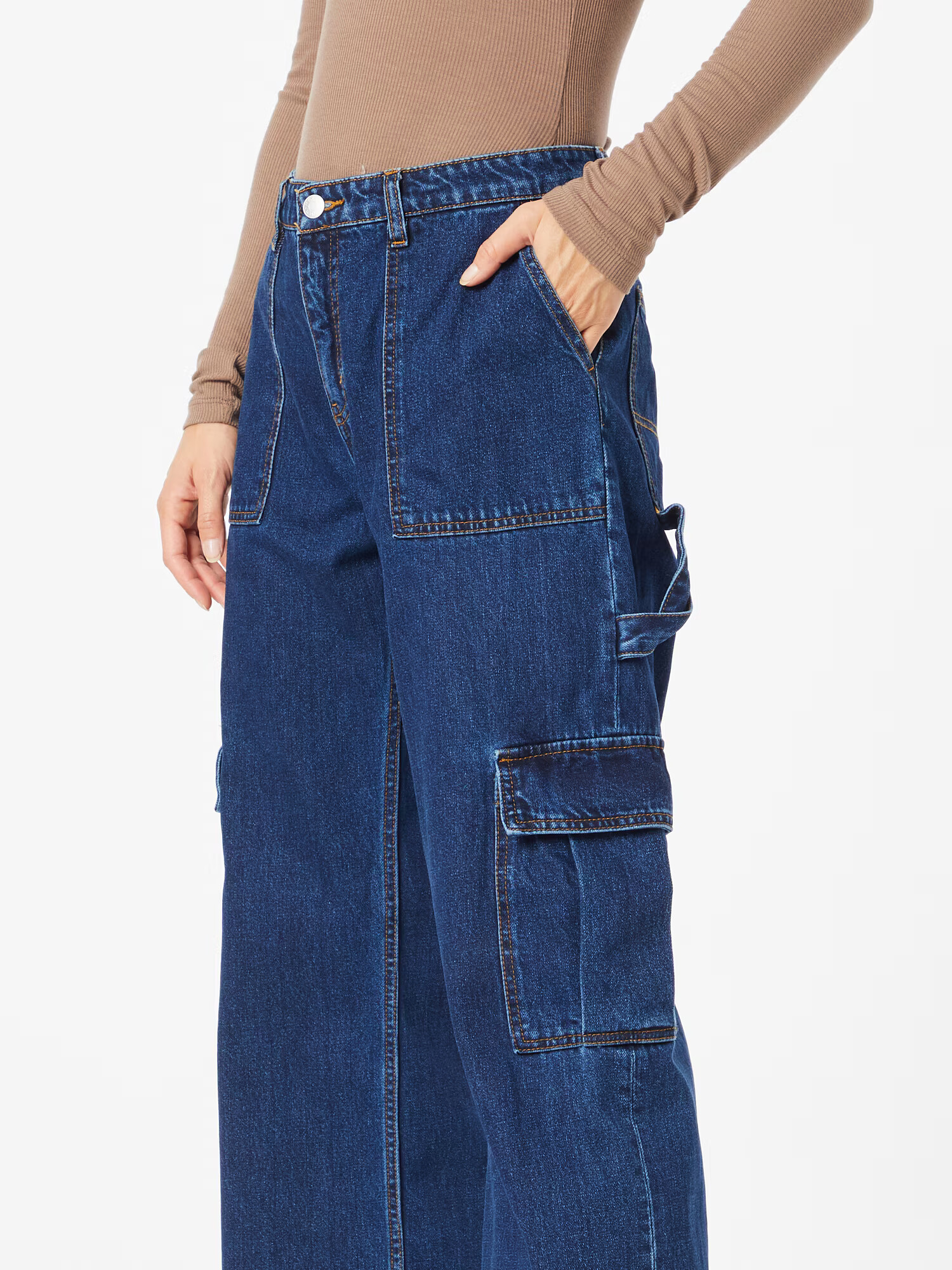 Monki Pantaloni eleganți albastru denim - Pled.ro